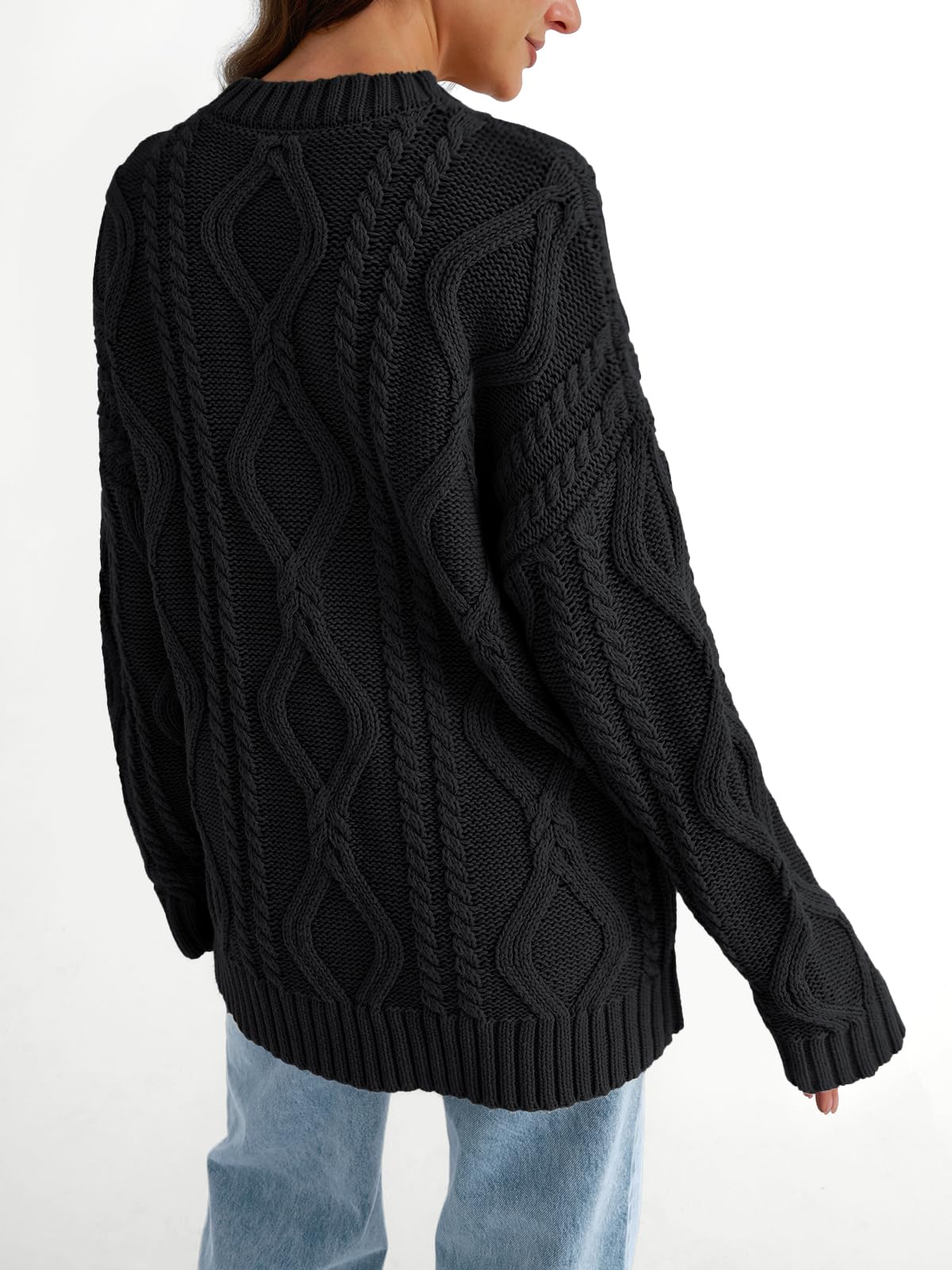 Oversized Cable Knit Crewneck Sweater