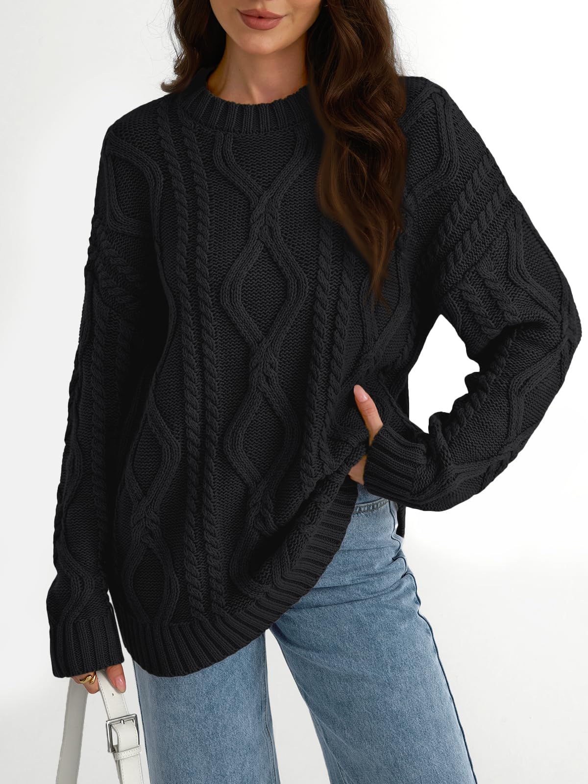 Oversized Cable Knit Crewneck Sweater