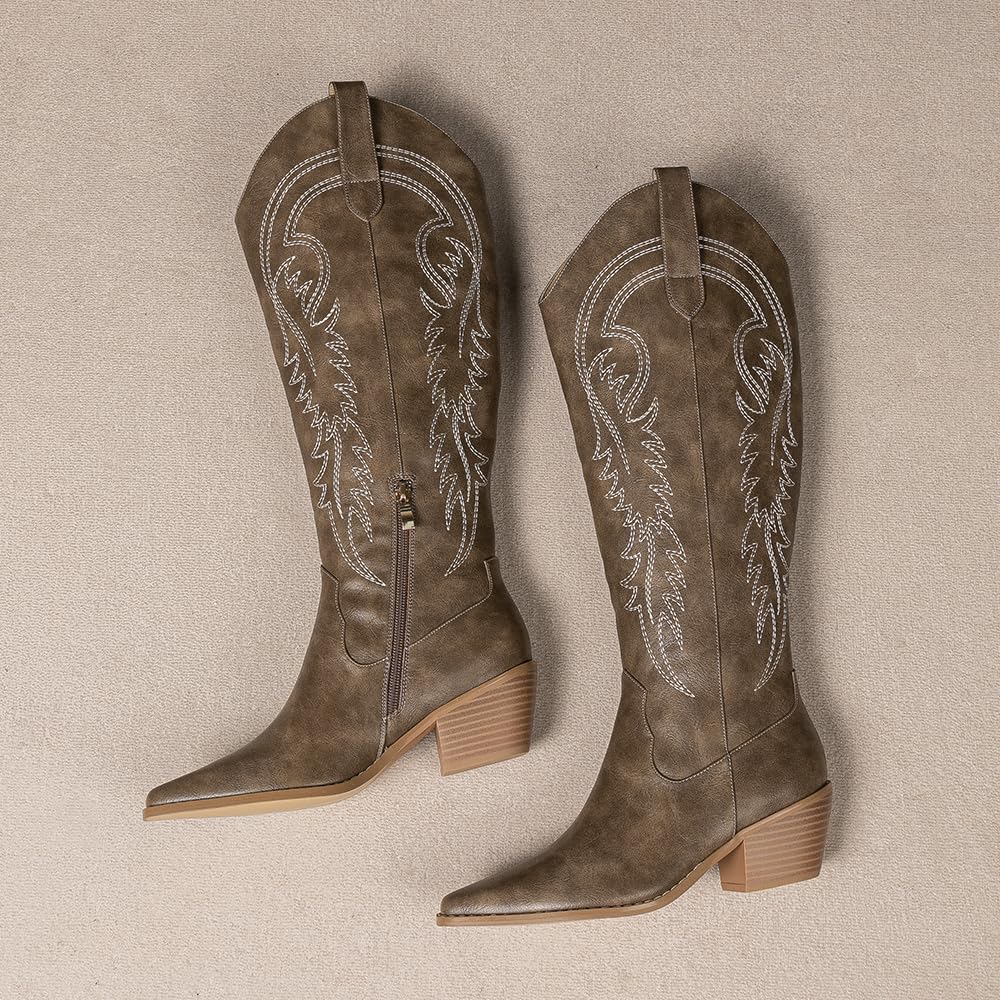 Western Cowgirl Boots Pointed Toe Knee High Boots