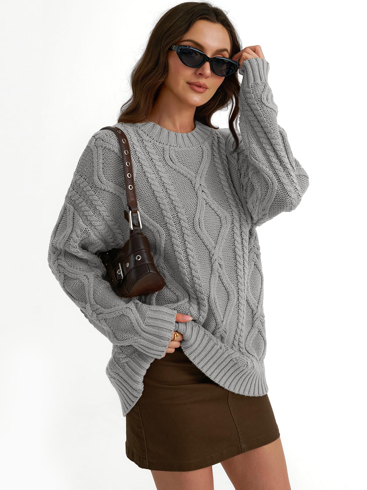 Oversized Cable Knit Crewneck Sweater