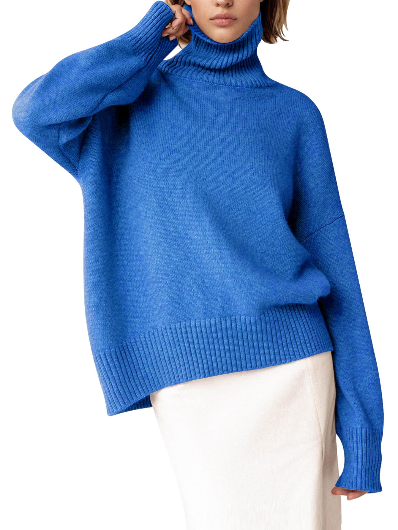 Turtleneck Sweater Chunky Long Sleeve Knitted Pullover High Low