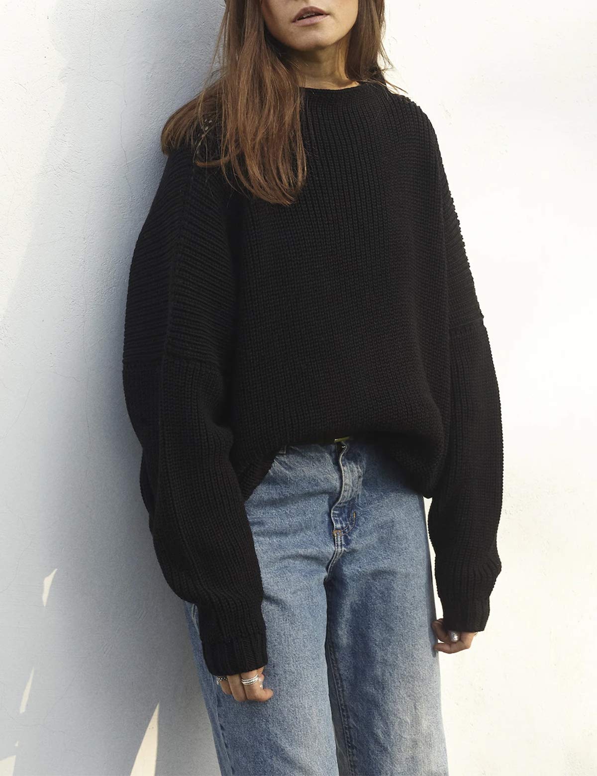 Oversized Sweaters Batwing Sleeve Mock Neck Knit Pullover Sweater