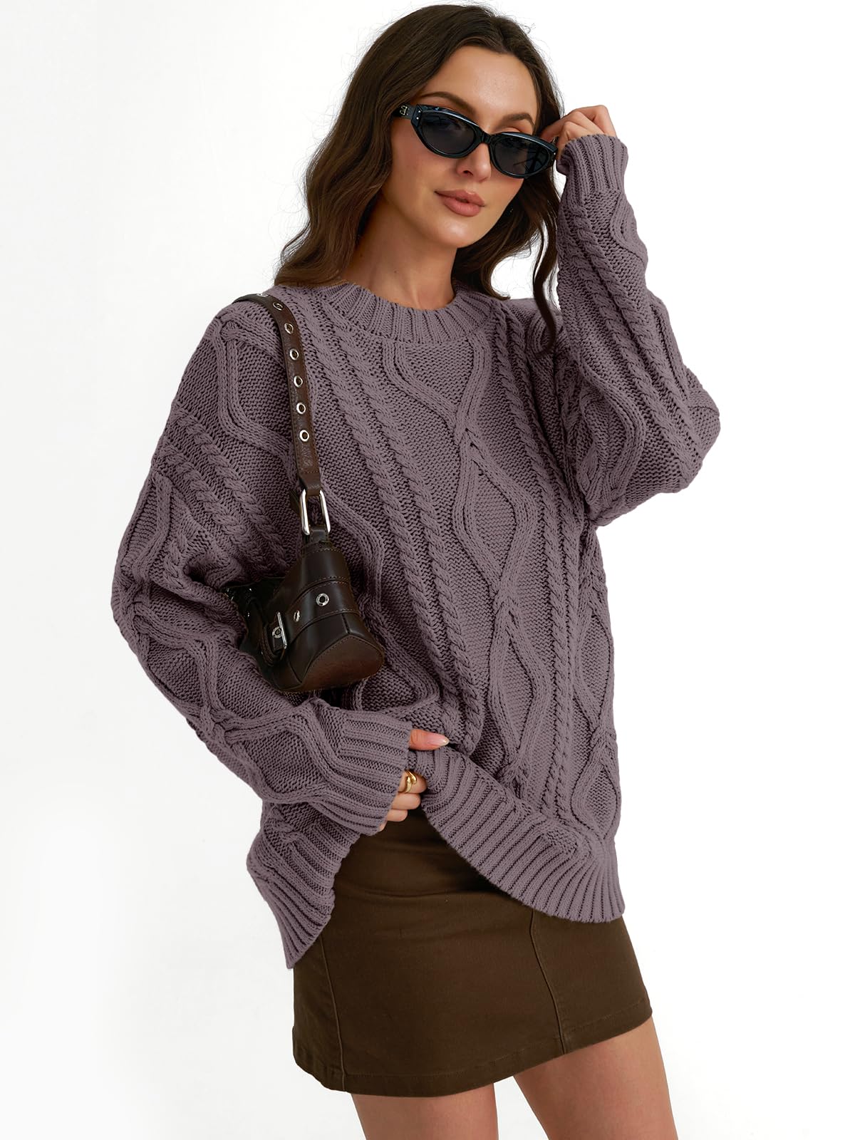 Oversized Cable Knit Crewneck Sweater