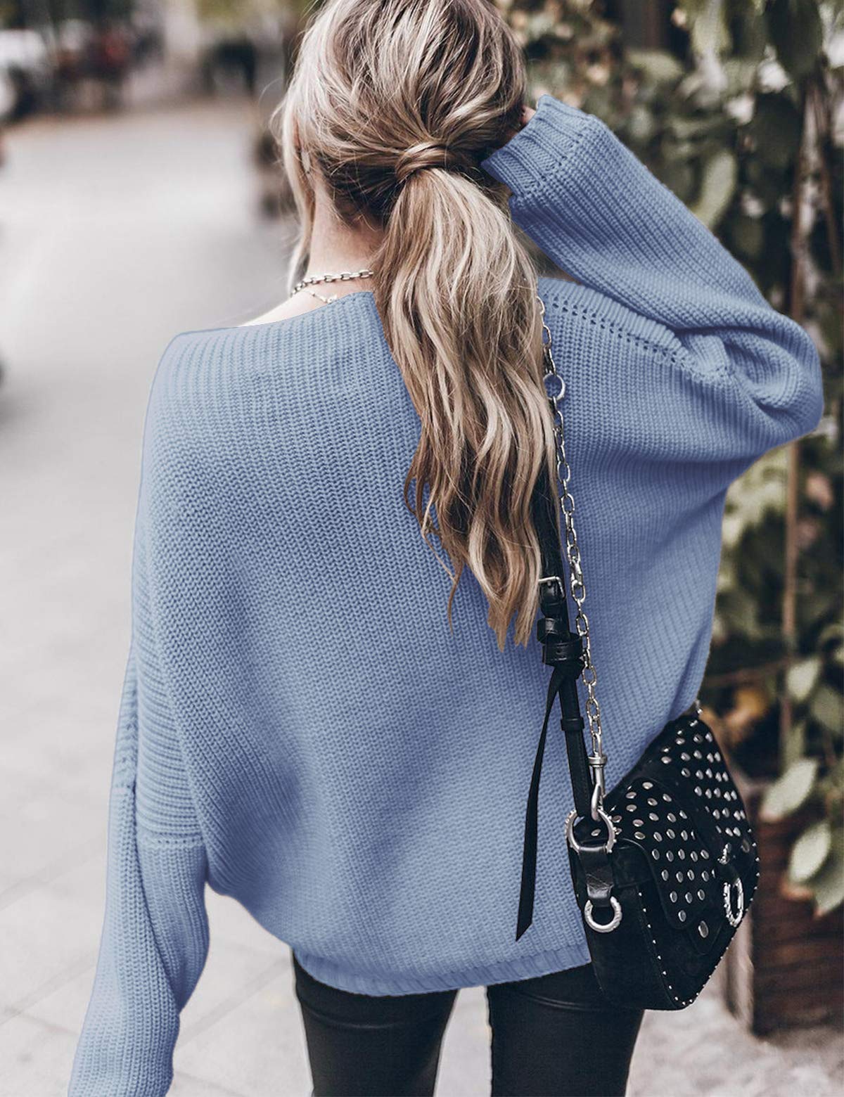 Oversized Sweaters Batwing Sleeve Mock Neck Knit Pullover Sweater