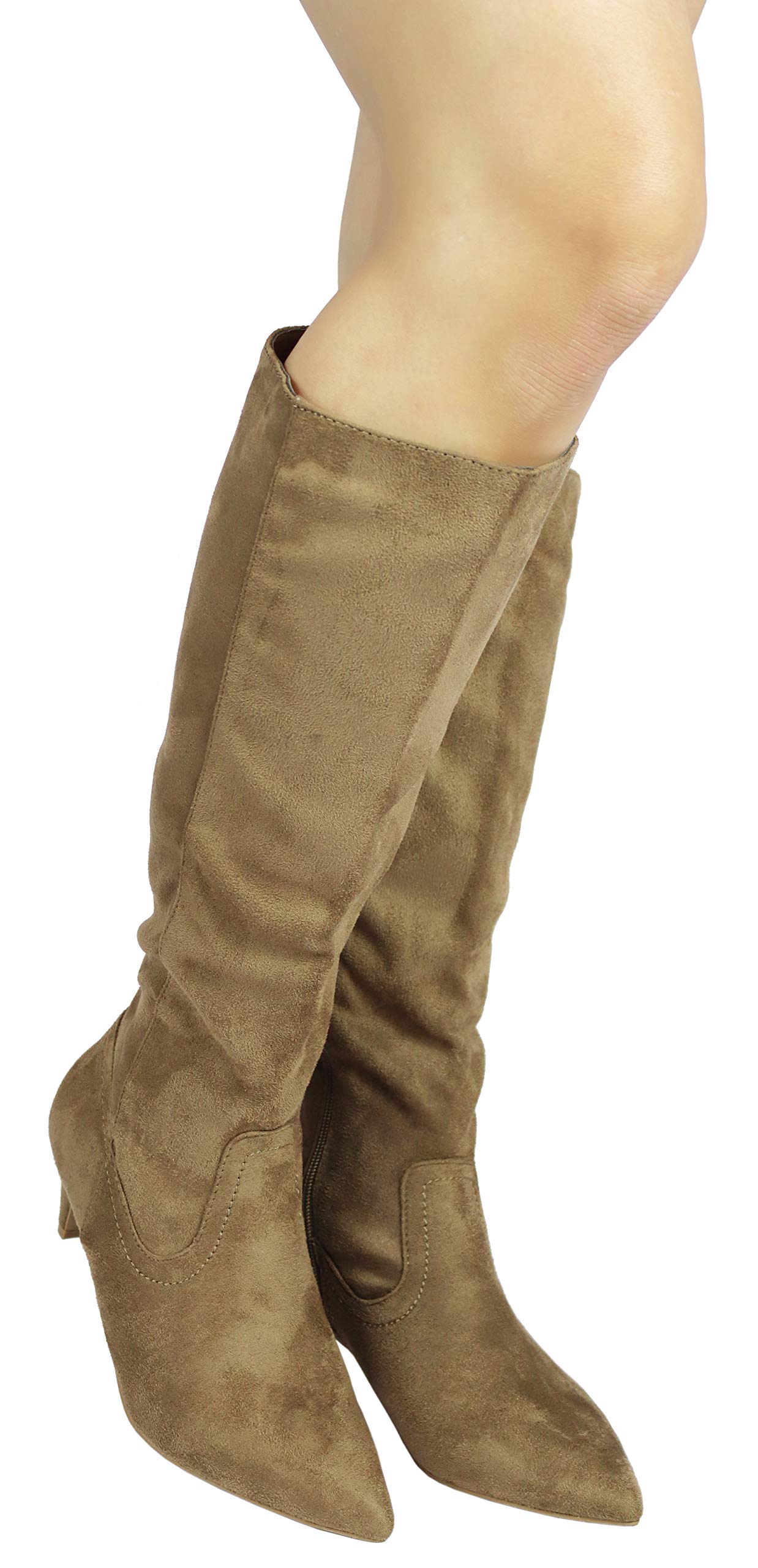 Fashion Kitten Heel Pointed Toe Knee High Boots