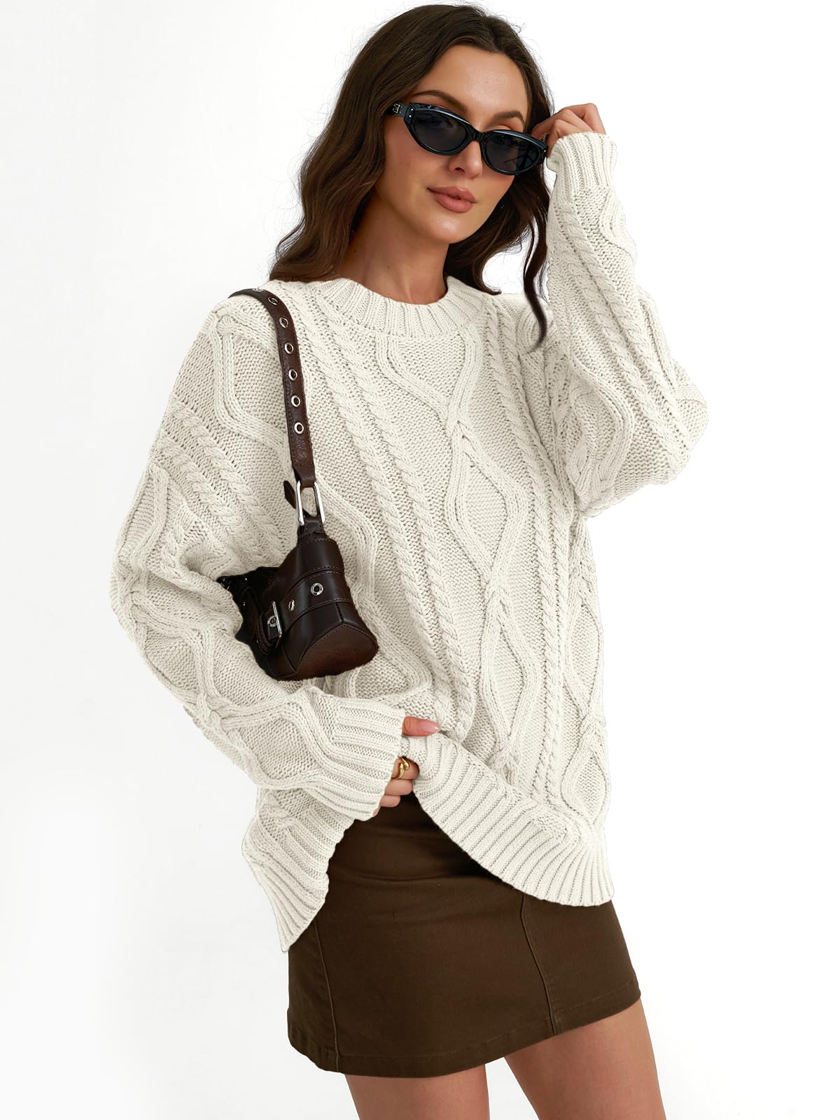 Oversized Cable Knit Crewneck Sweater