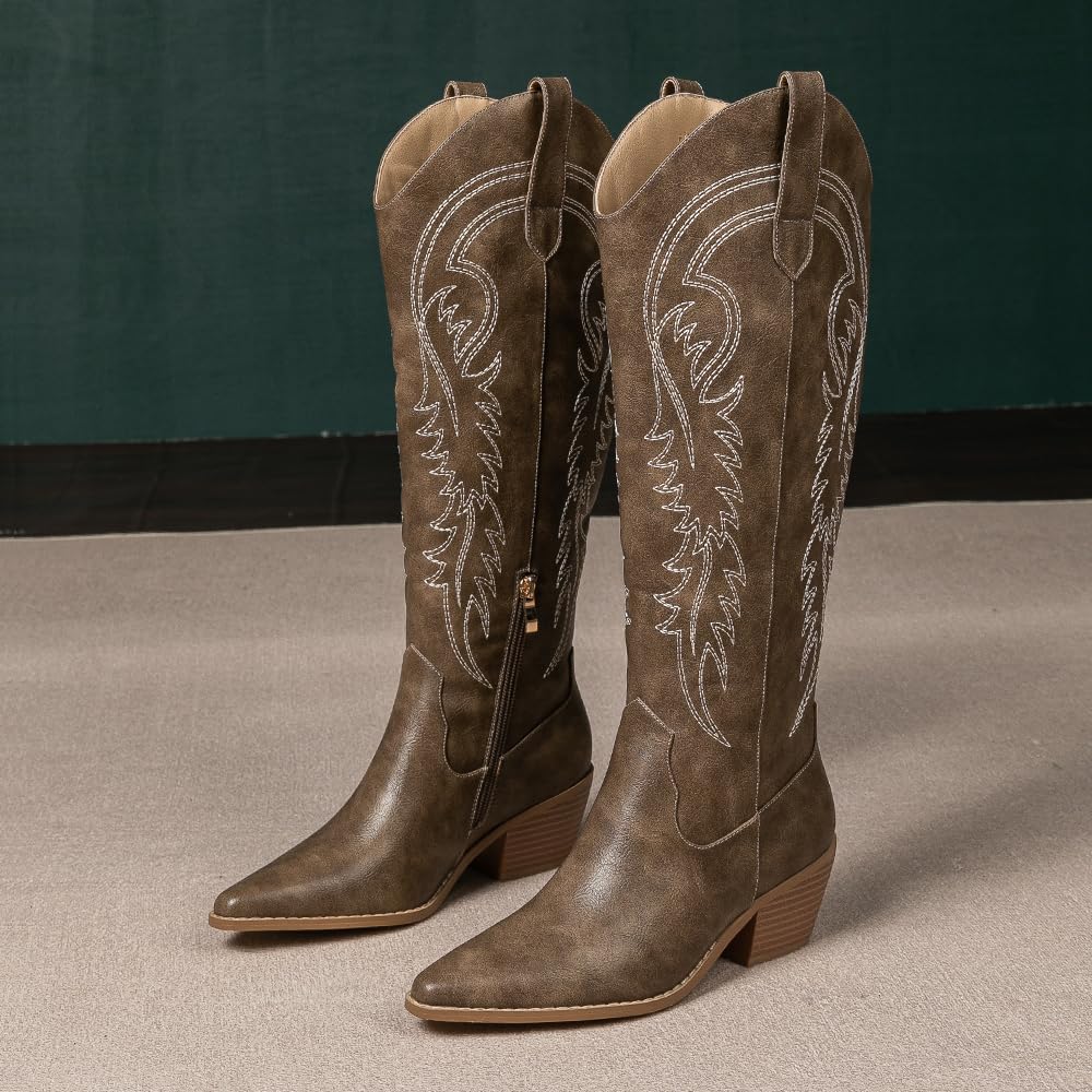 Western Cowgirl Boots Pointed Toe Knee High Boots