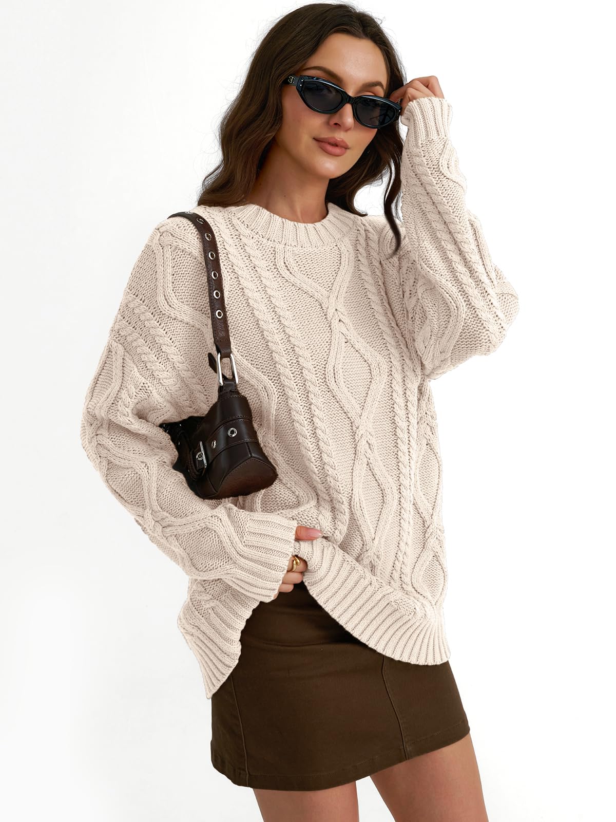 Oversized Cable Knit Crewneck Sweater