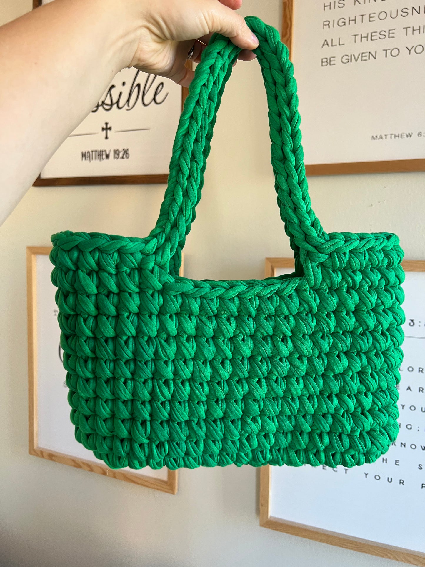 Green Handmade Crochet Fashion Shoulder Bag