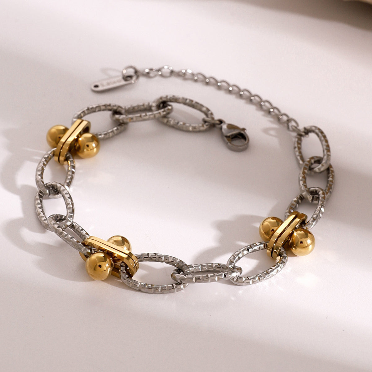 Gold Plated Stainless Steel Contrast Chain Bracelet