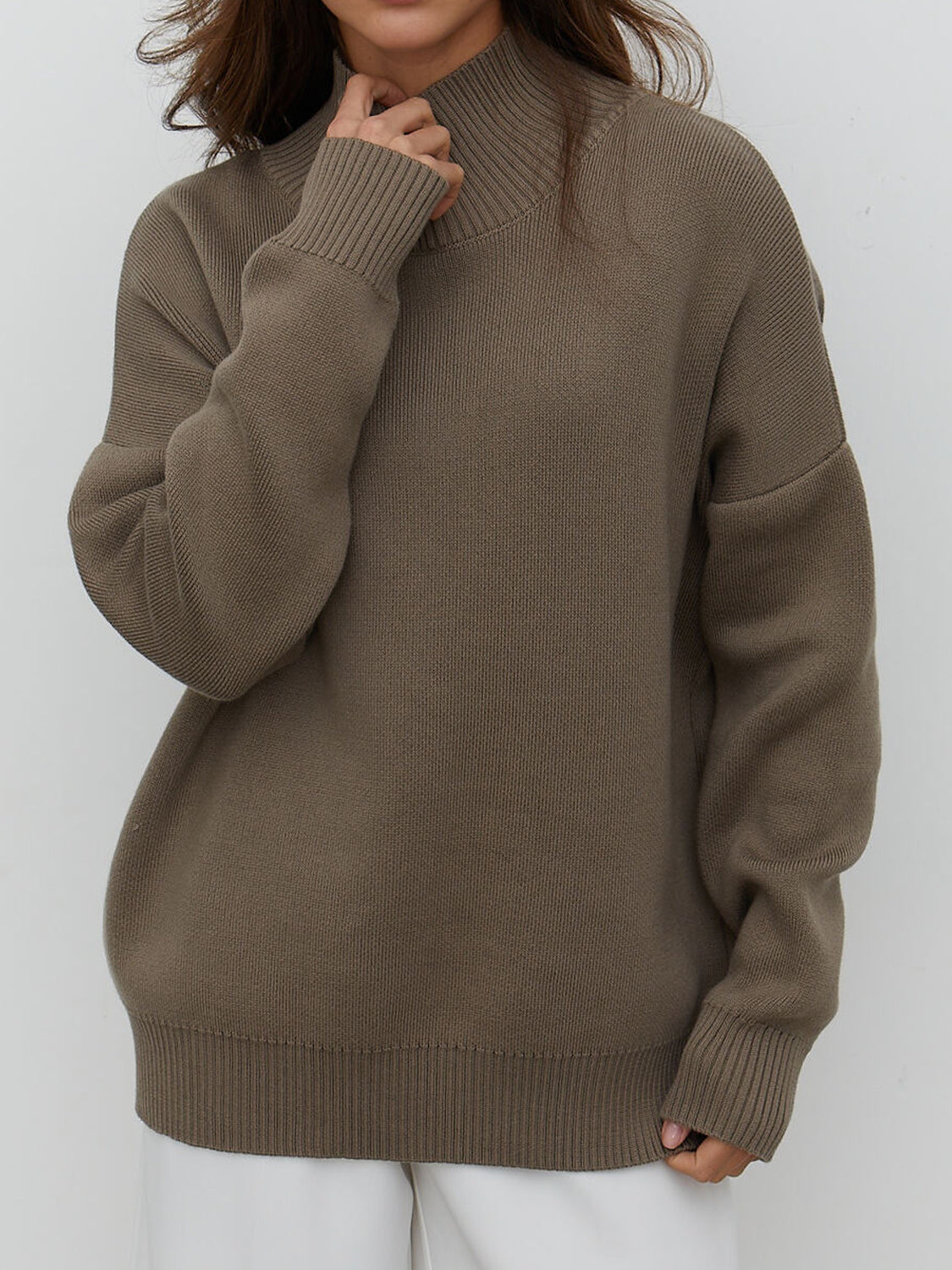 Mock Neck Dropped Shoulder Sweater ONE SIZE