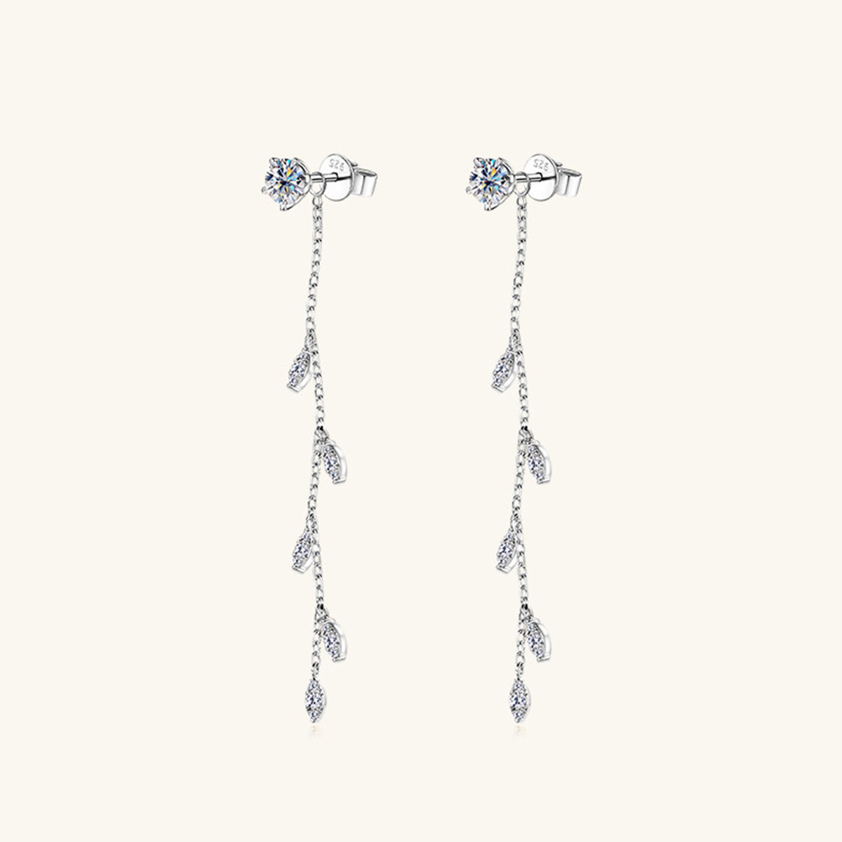 Dangle Leaf Moissanite Sterling Silver Earrings