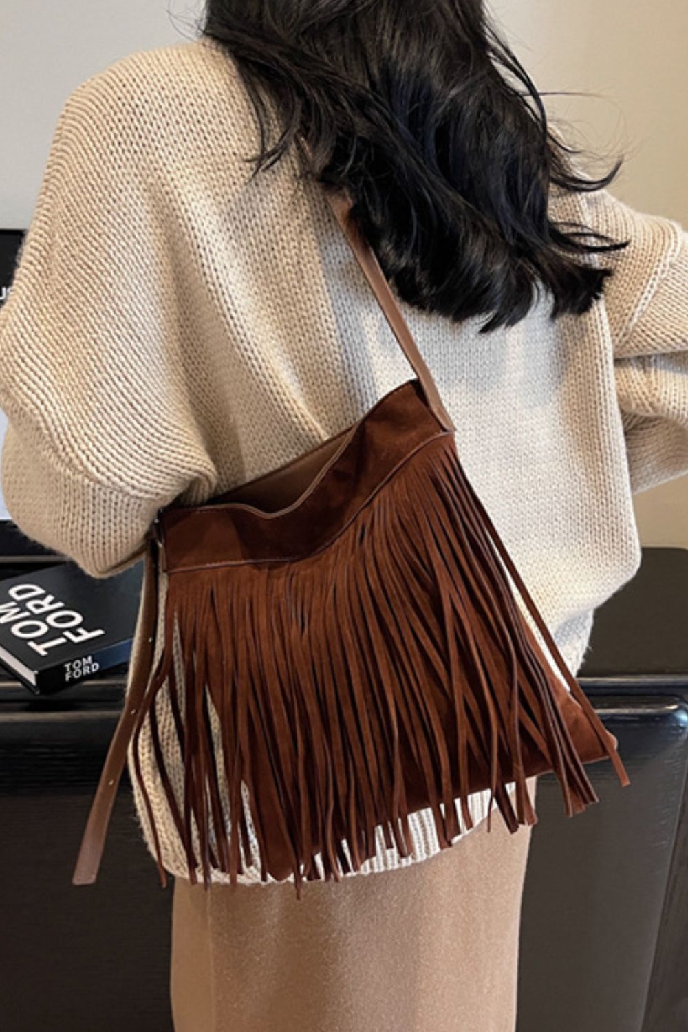 Suede Fringe Adjustable Strap Shoulder Bag