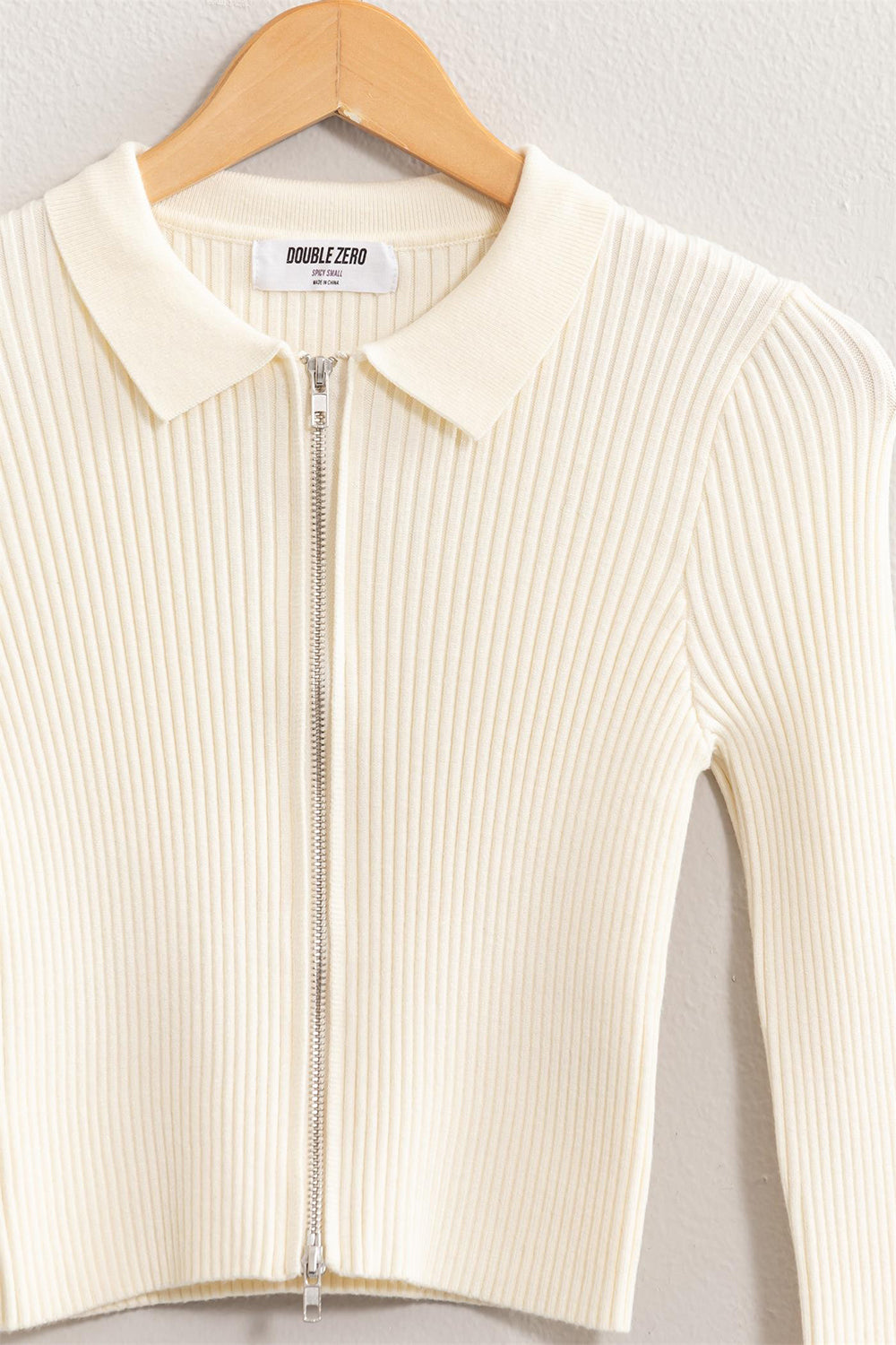 Ribbed Double Zip Cropped Cardigan Sweater