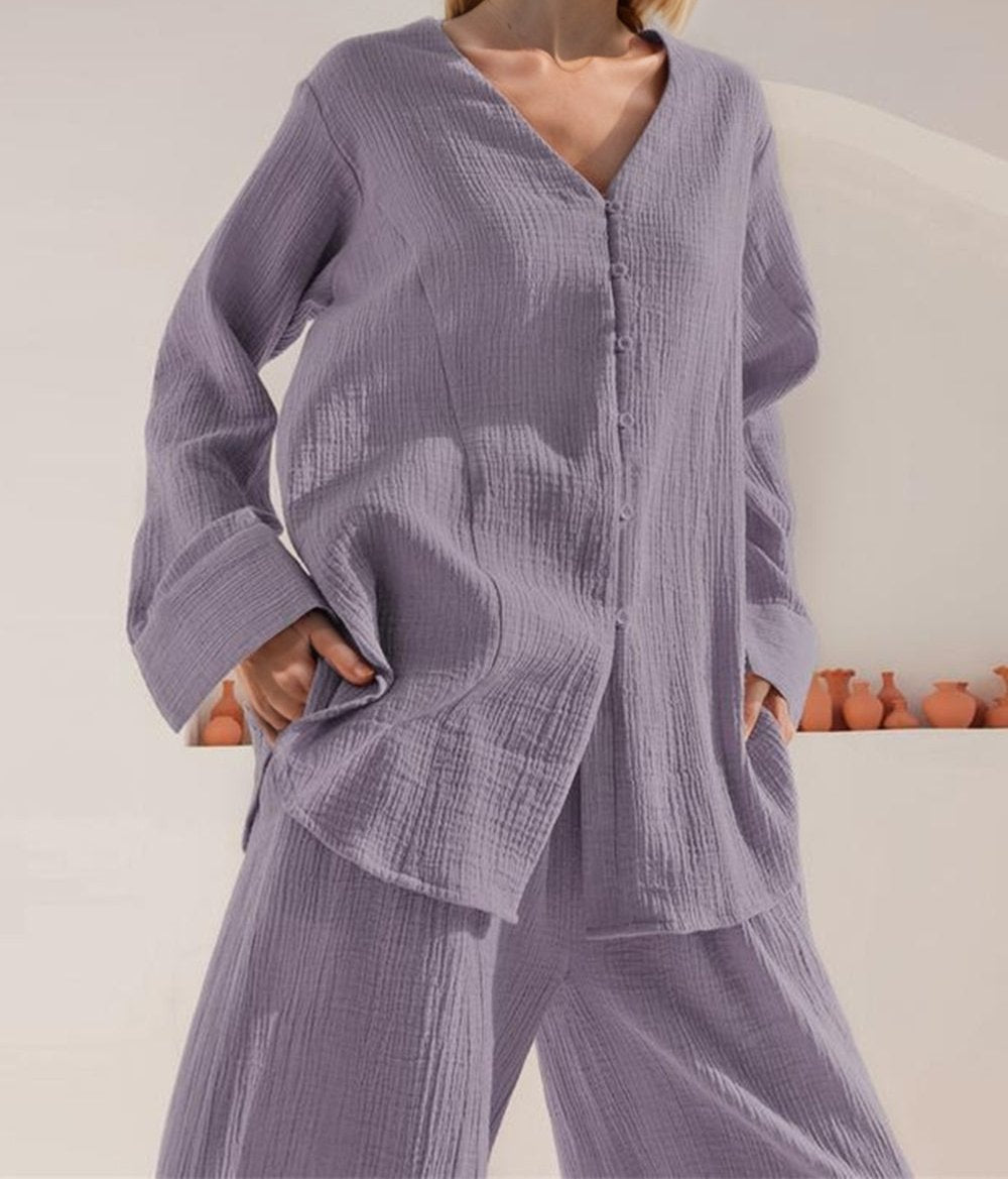 Buttery-Soft V-Neck Long Sleeve Top and Pants Set