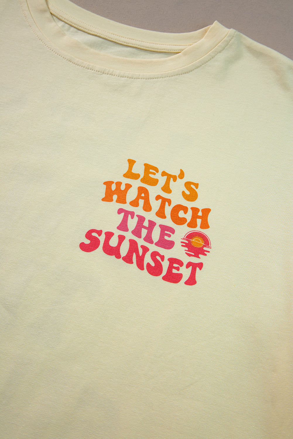 Yellow Cream Back LET'S WATCH THE SUNSET Print Half Sleeve Tee