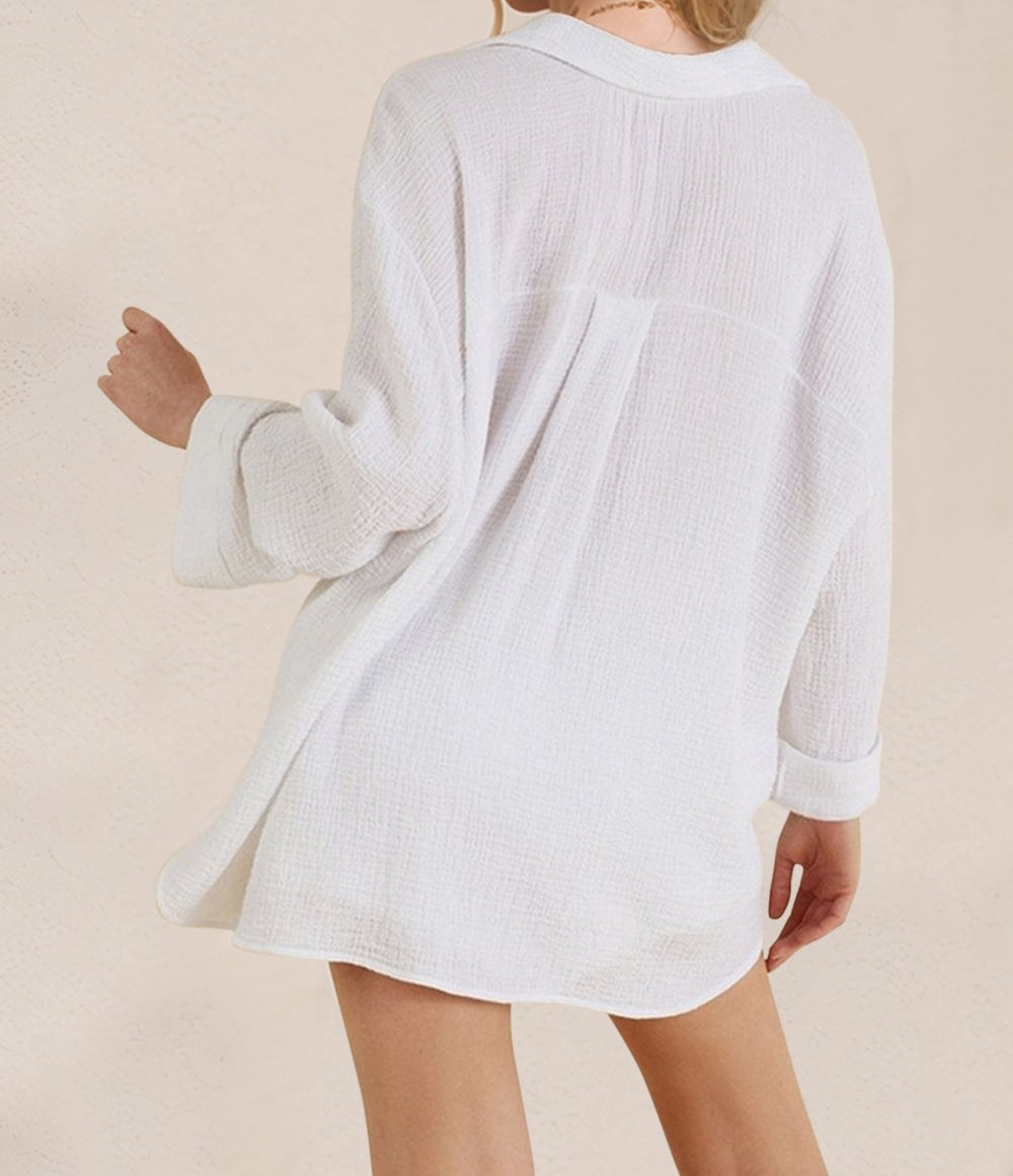 Breathable Button Down Long Sleeve Top and Shorts Set