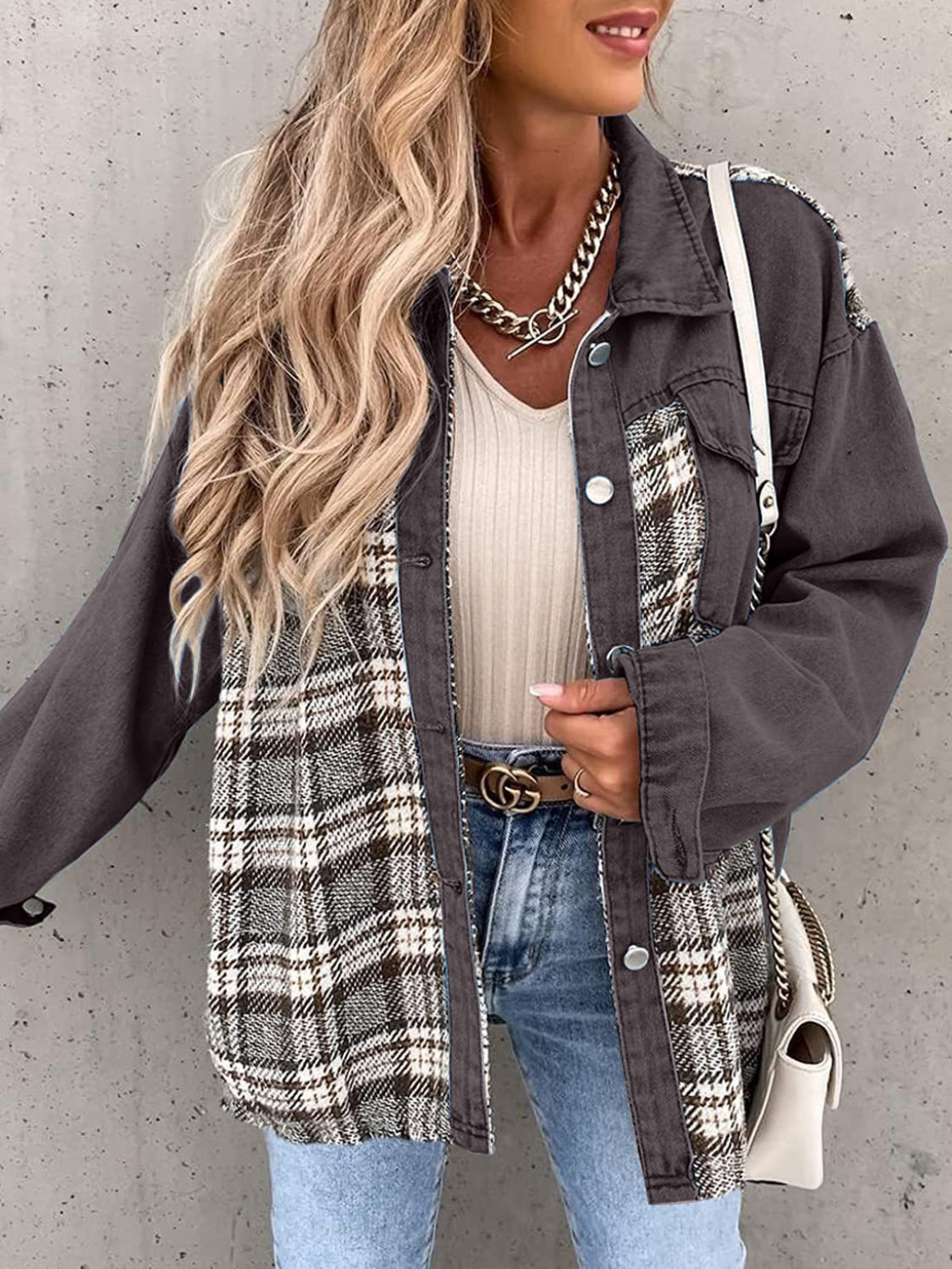 Plaid Button Up Dropped Shoulder Shacket