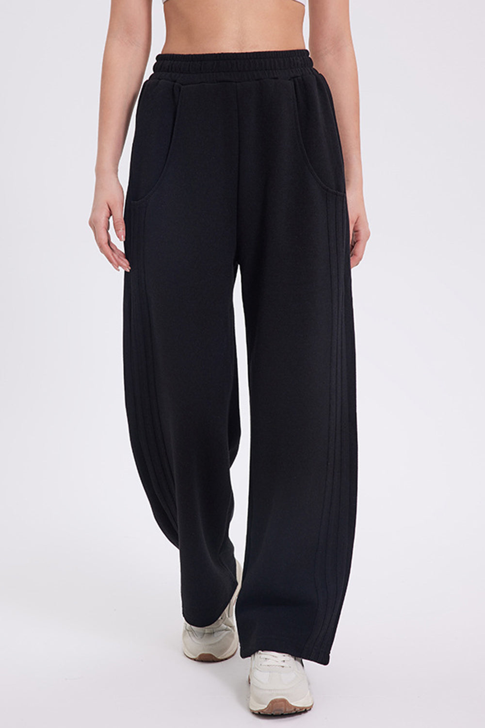 Elastic Waist Straight Leg Pants with Pockets