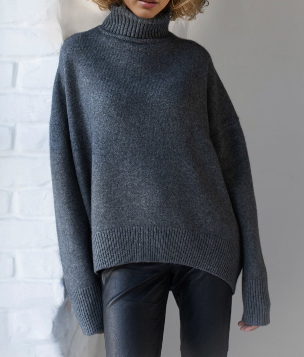 Turtleneck Dropped Shoulder Long Sleeve Sweater ONE SIZE