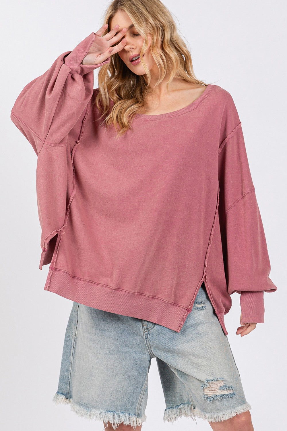 Mineral Wash Side Slit Oversized Sweatshirt