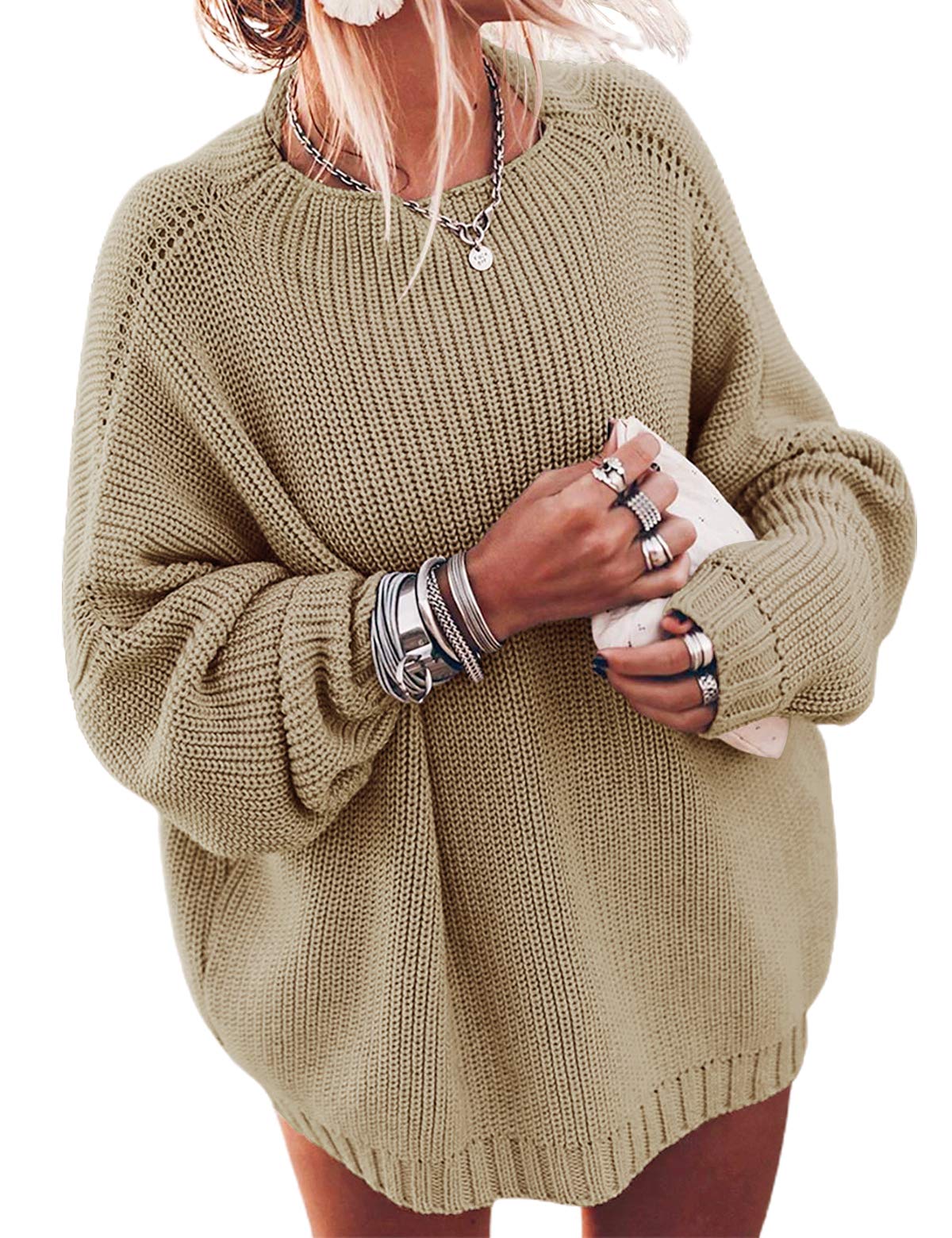 Oversized Sweaters Batwing Sleeve Mock Neck Knit Pullover Sweater