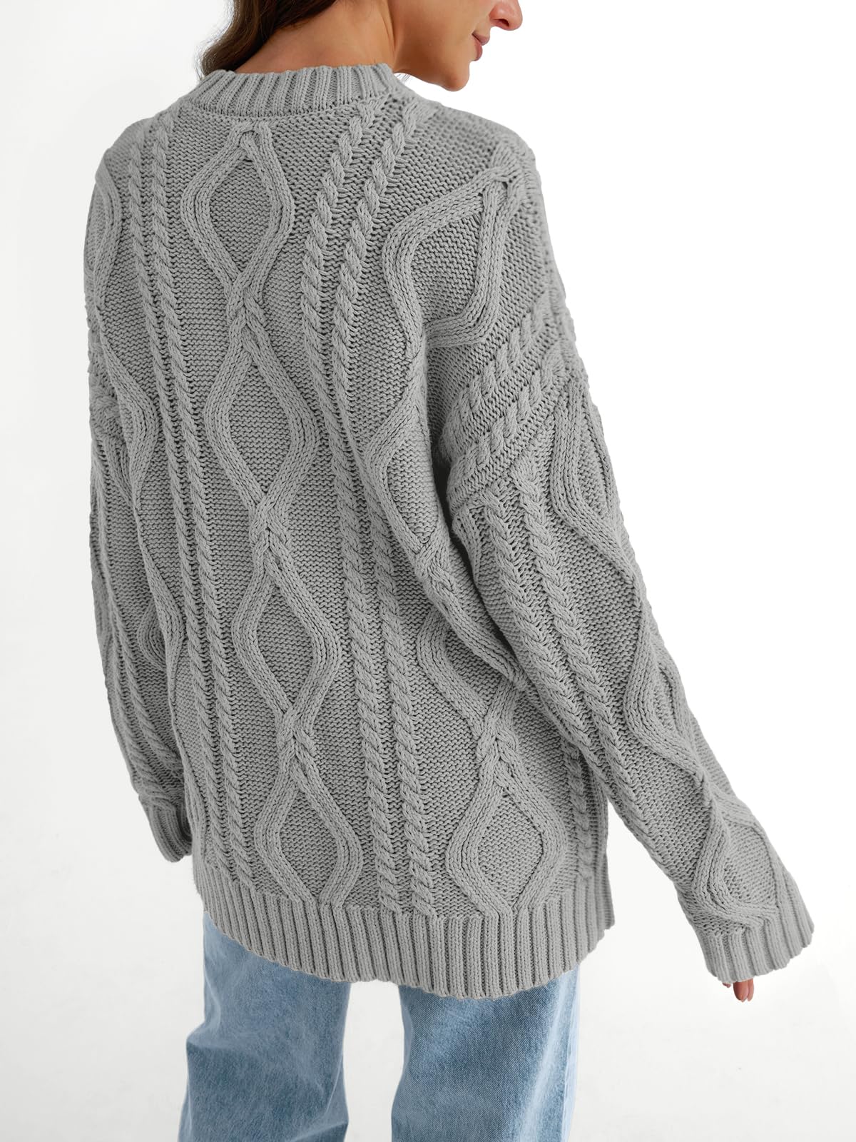 Oversized Cable Knit Crewneck Sweater