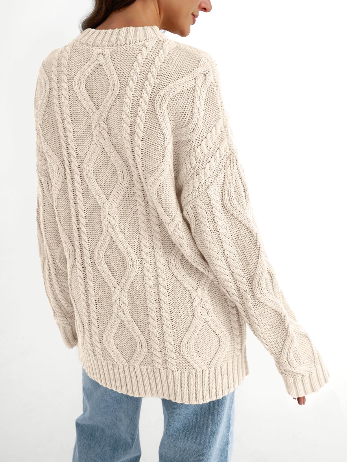 Oversized Cable Knit Crewneck Sweater