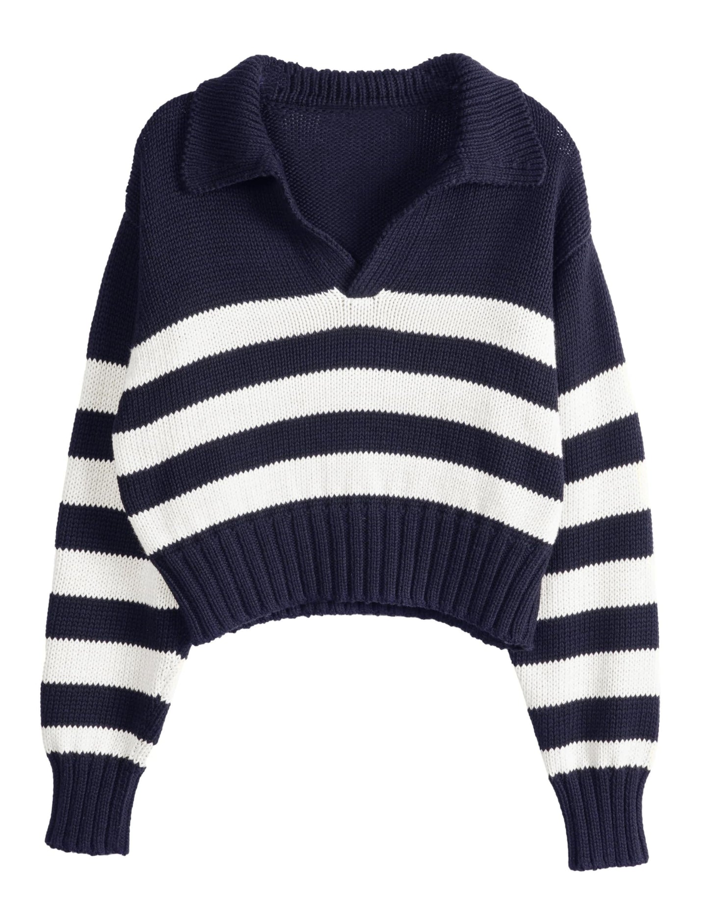 Casual Long Sleeve Striped Sweater Chunky Knit Oversized Pullover