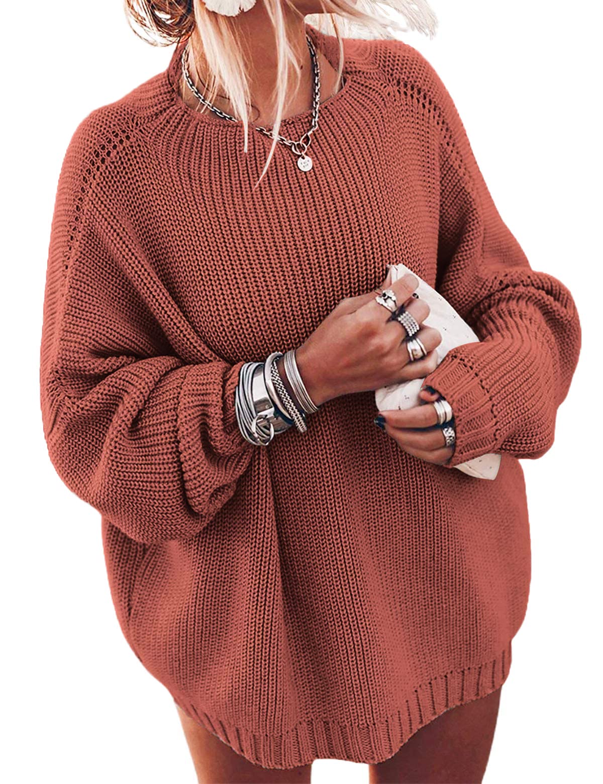 Oversized Sweaters Batwing Sleeve Mock Neck Knit Pullover Sweater