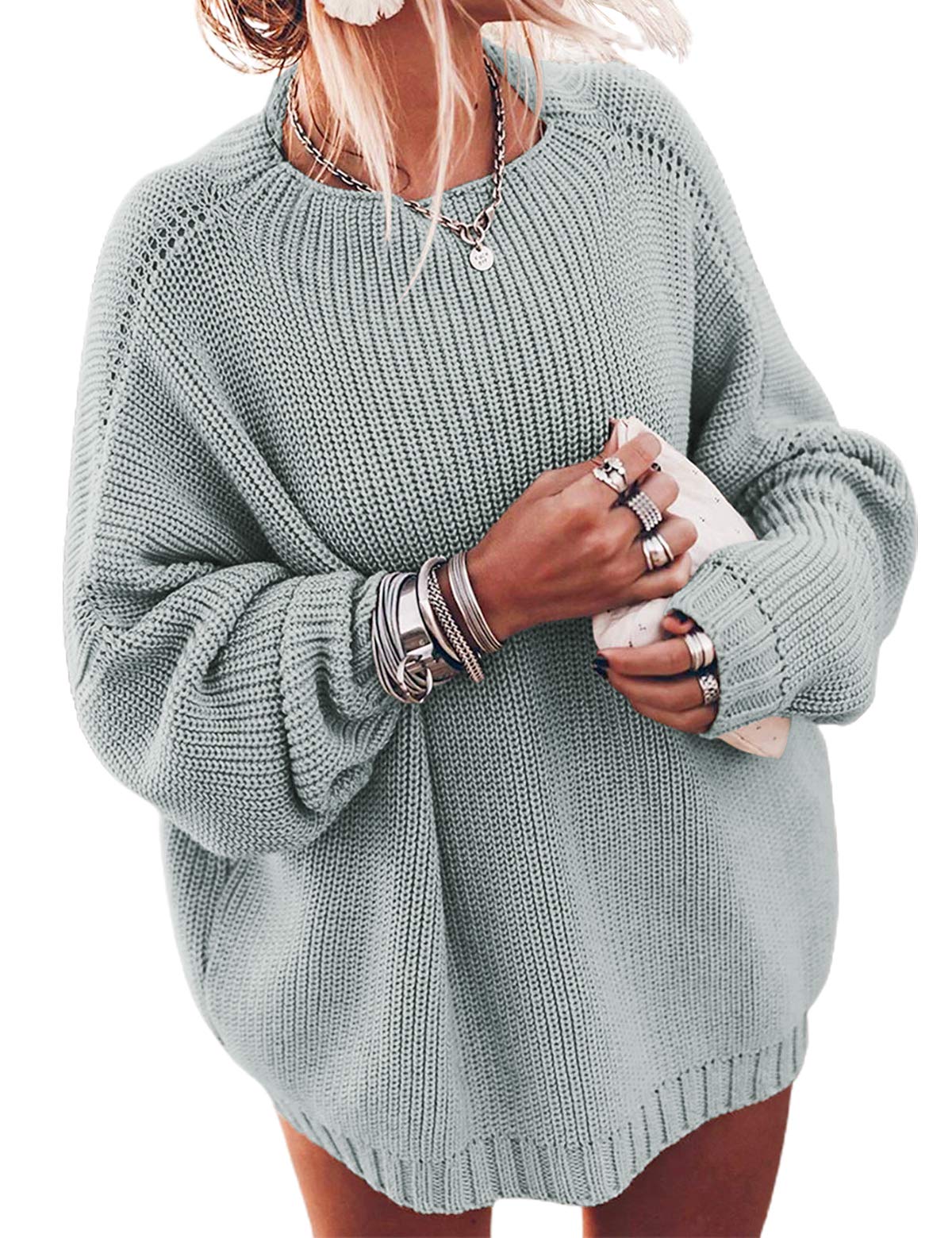 Oversized Sweaters Batwing Sleeve Mock Neck Knit Pullover Sweater