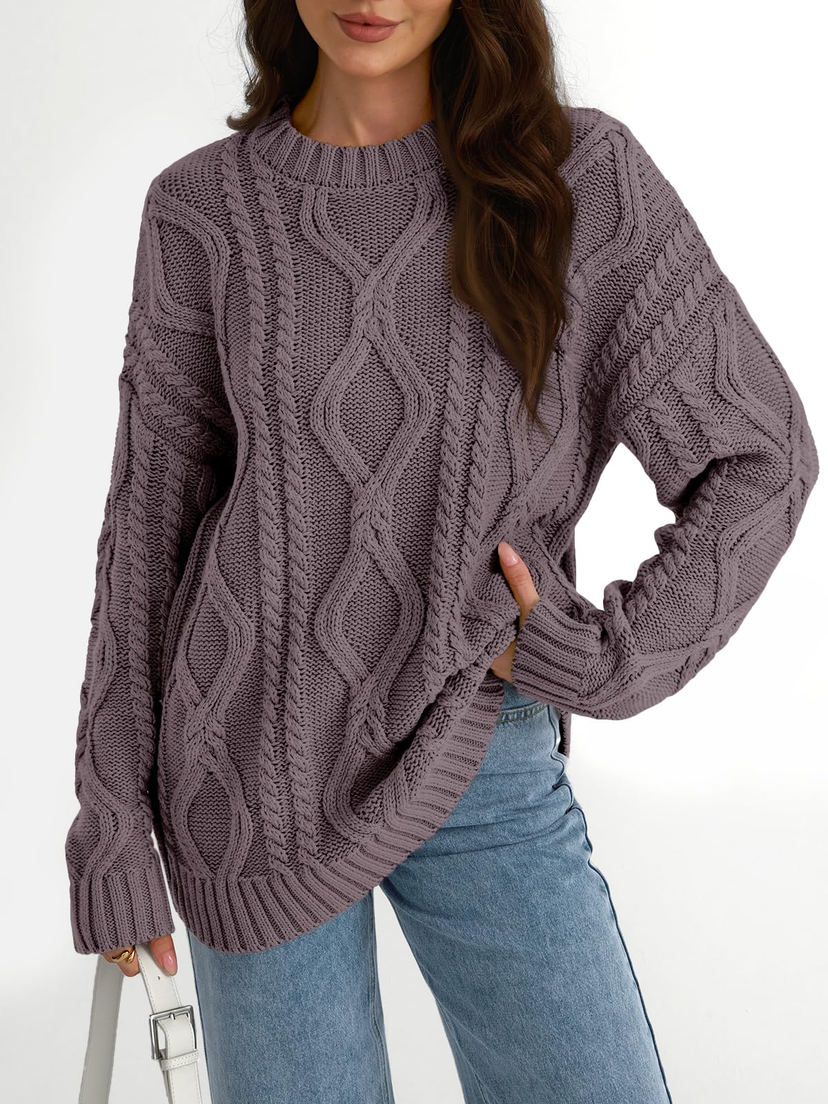 Oversized Cable Knit Crewneck Sweater