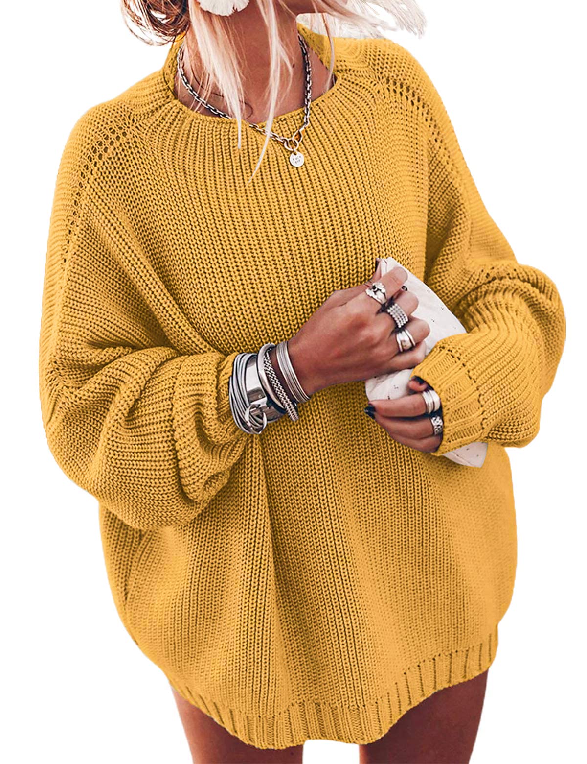 Oversized Sweaters Batwing Sleeve Mock Neck Knit Pullover Sweater