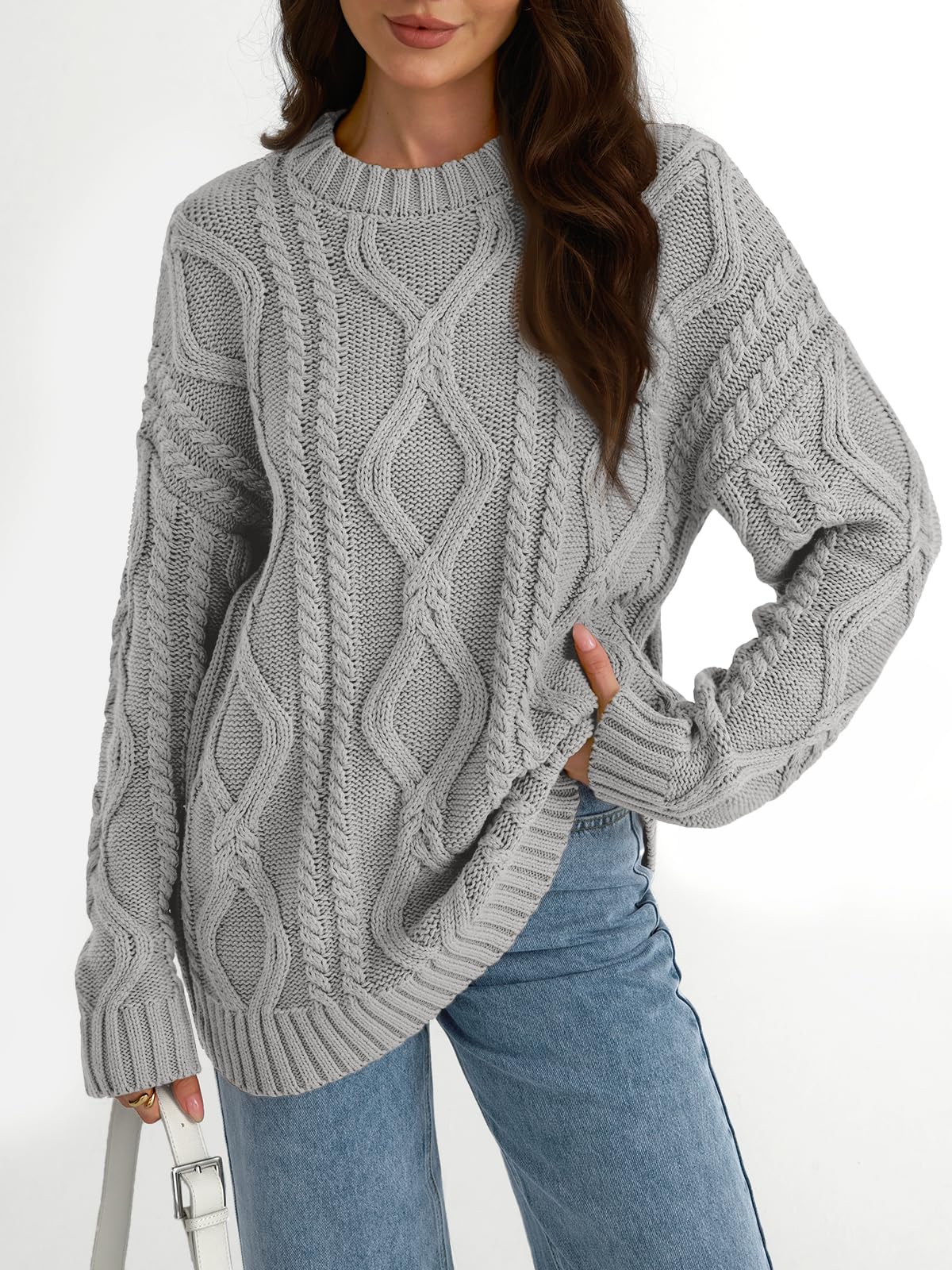 Oversized Cable Knit Crewneck Sweater