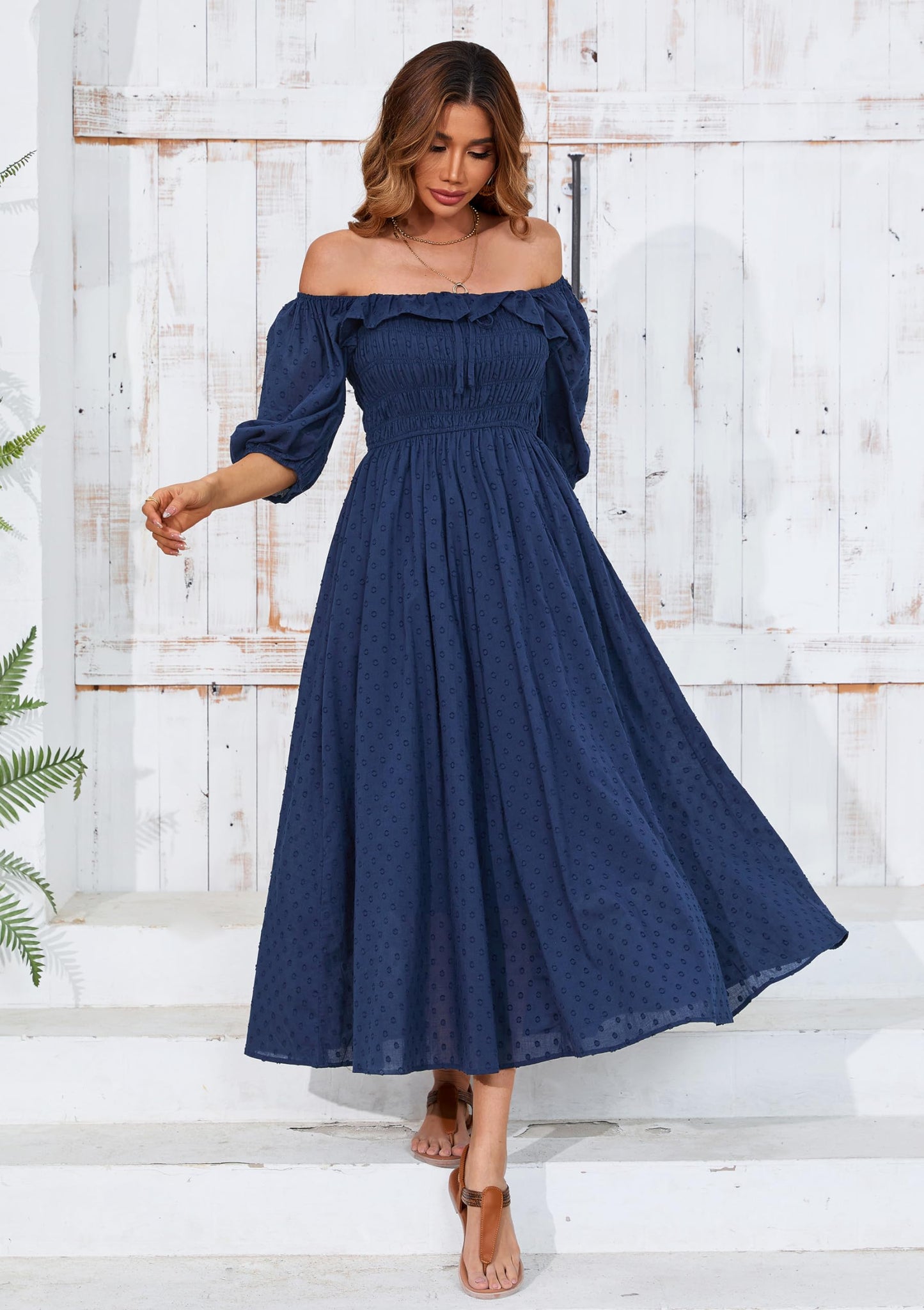 Half Sleeve Cotton Ruffled Vintage Elegant Backless A Line Flowy Long Dress