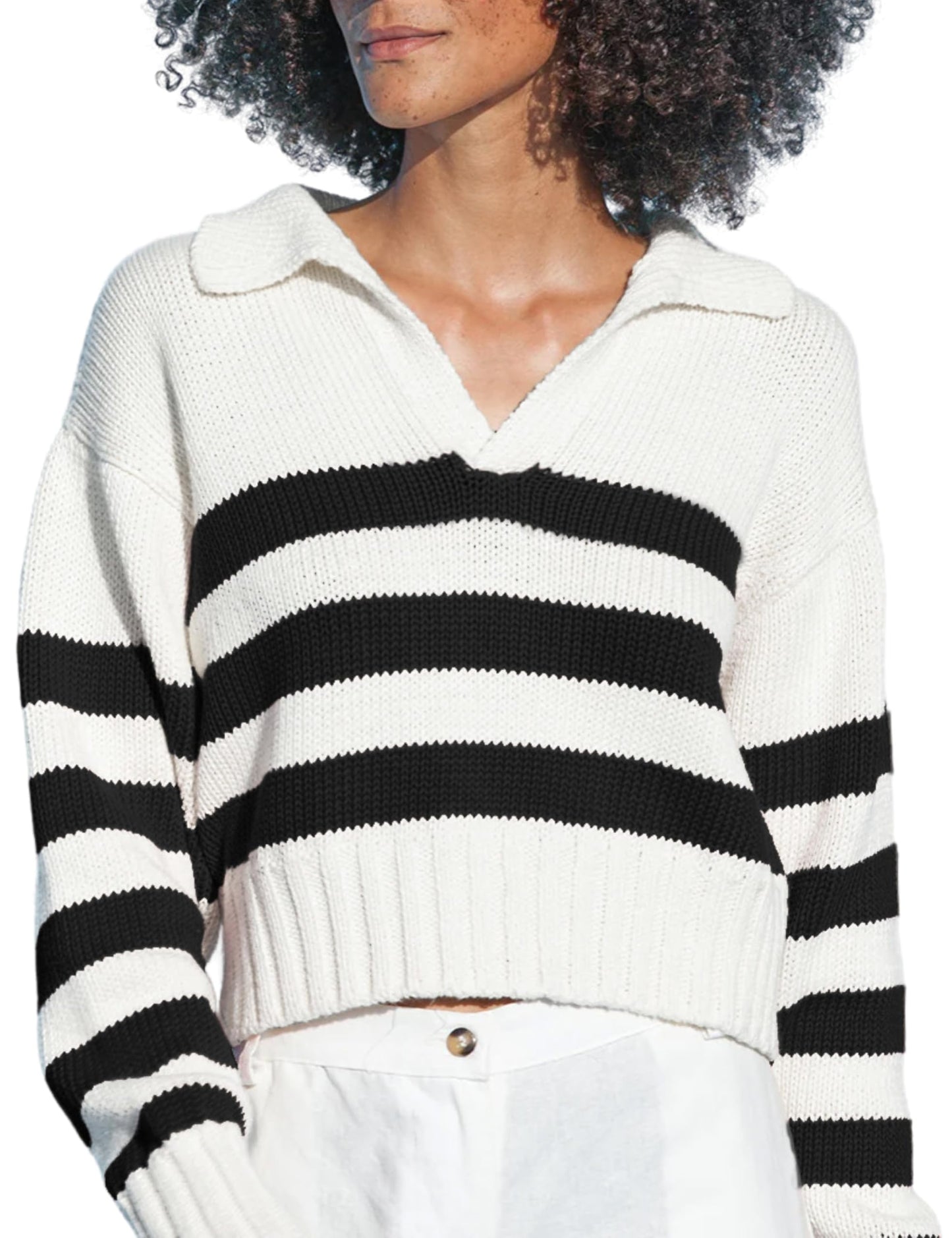 Casual Long Sleeve Striped Sweater Chunky Knit Oversized Pullover