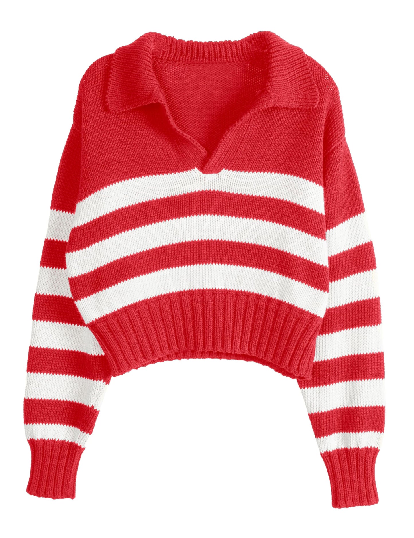 Casual Long Sleeve Striped Sweater Chunky Knit Oversized Pullover