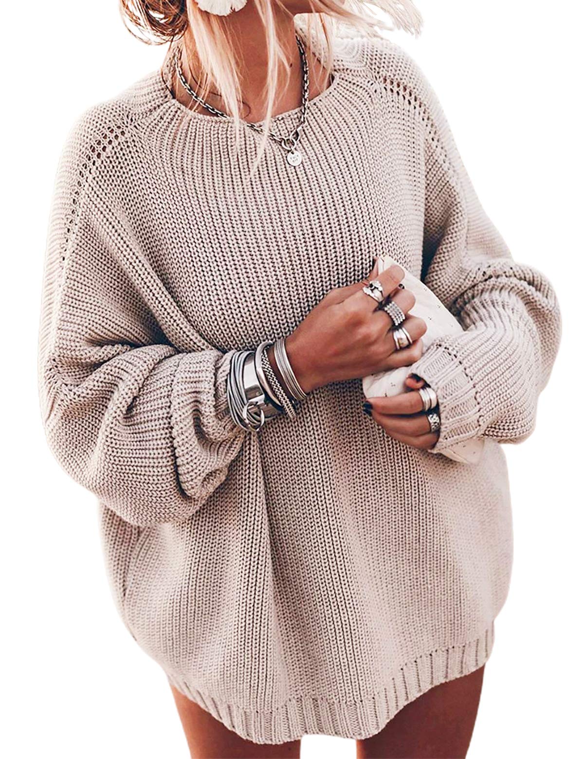 Oversized Sweaters Batwing Sleeve Mock Neck Knit Pullover Sweater