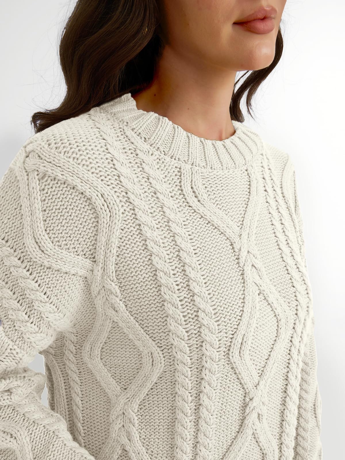 Oversized Cable Knit Crewneck Sweater