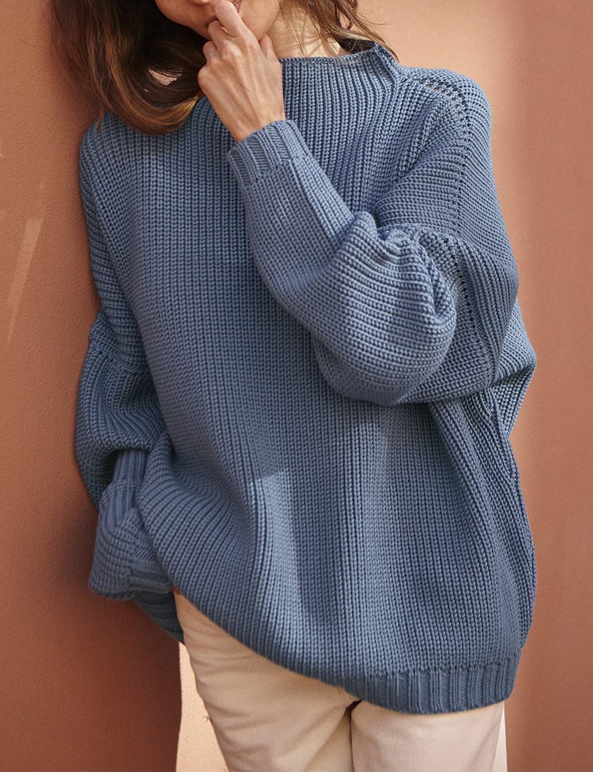 Oversized Sweaters Batwing Sleeve Mock Neck Knit Pullover Sweater