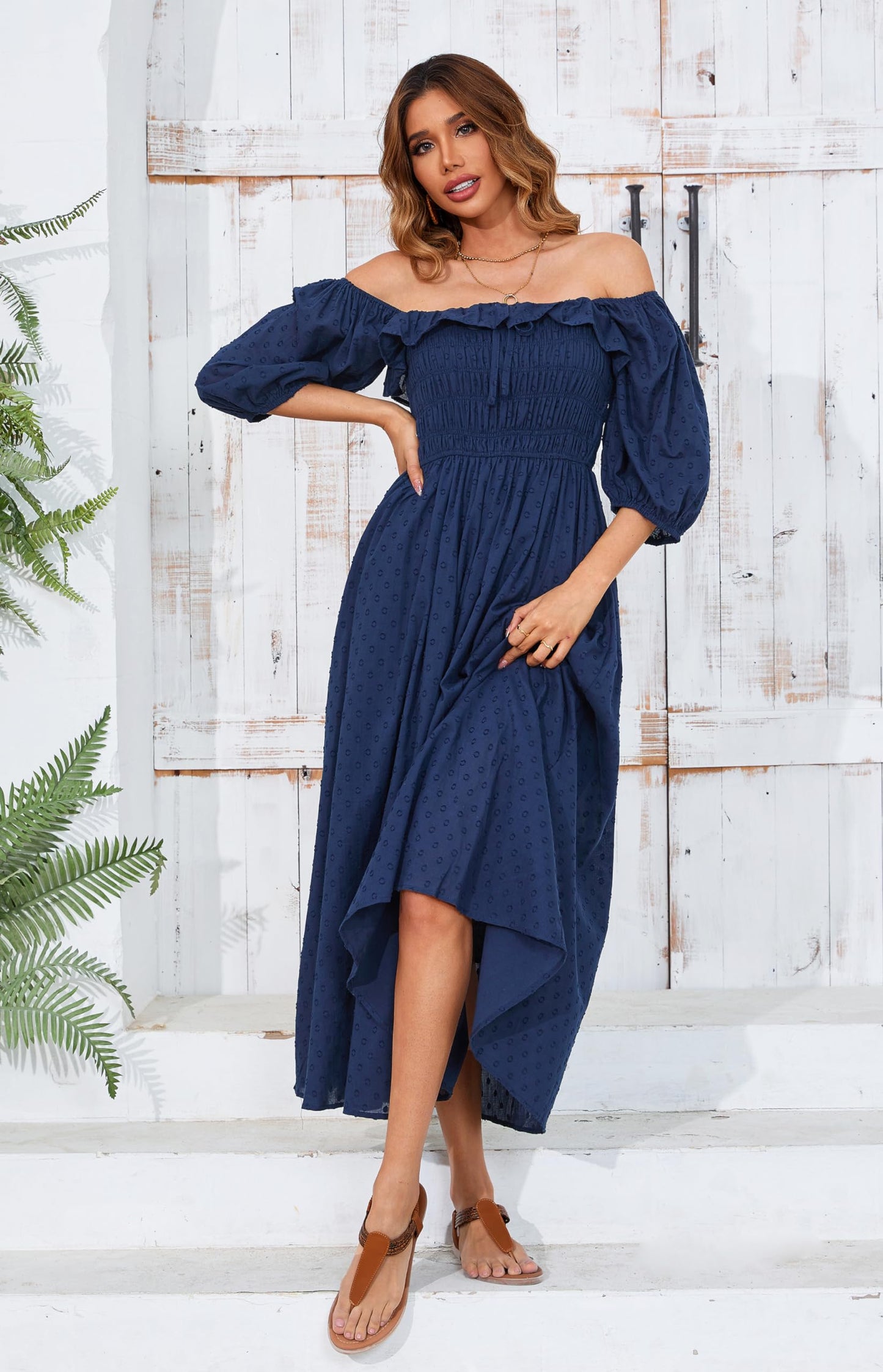 Half Sleeve Cotton Ruffled Vintage Elegant Backless A Line Flowy Long Dress