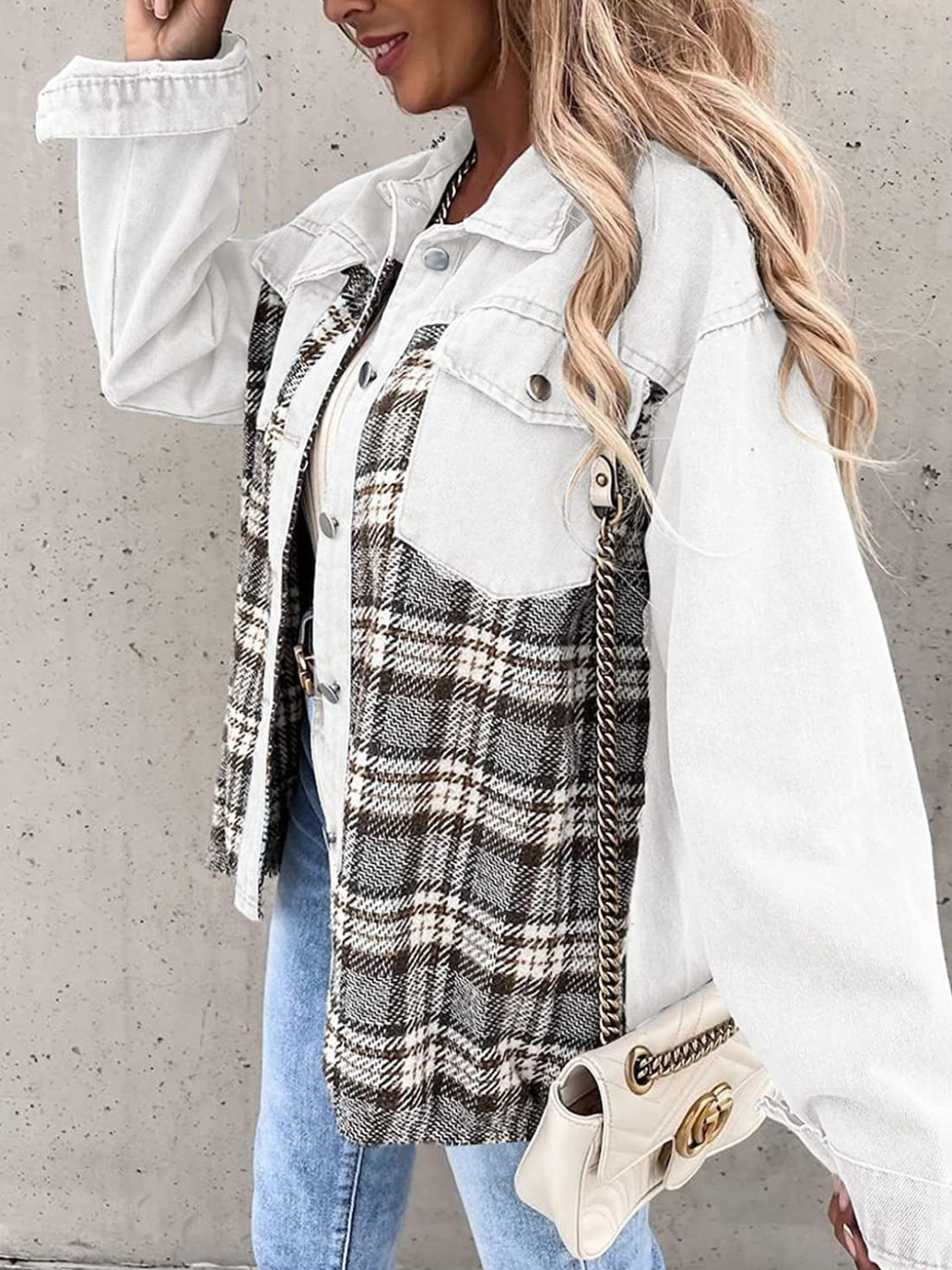 Plaid Button Up Dropped Shoulder Shacket