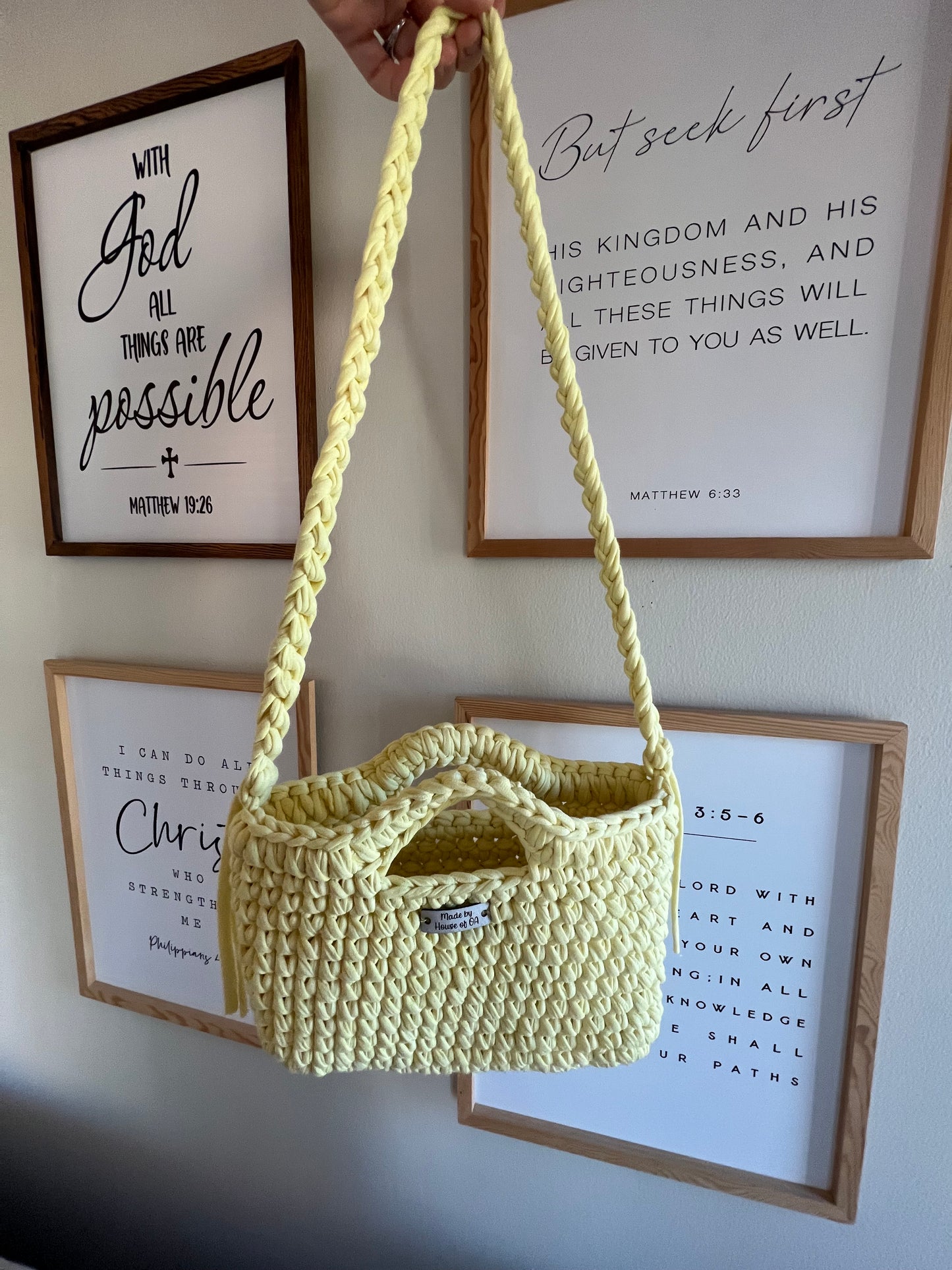 Yellow Handmade Crochet Bag with Shoulder Strap