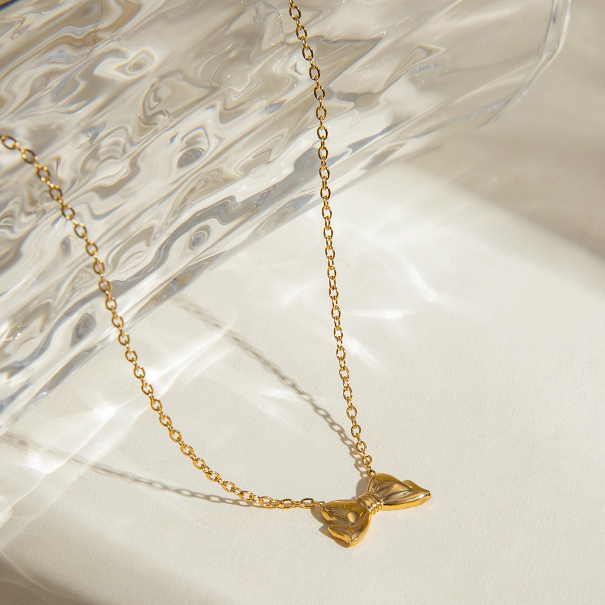 Gold-Plated Stainless Steel Bow Necklace