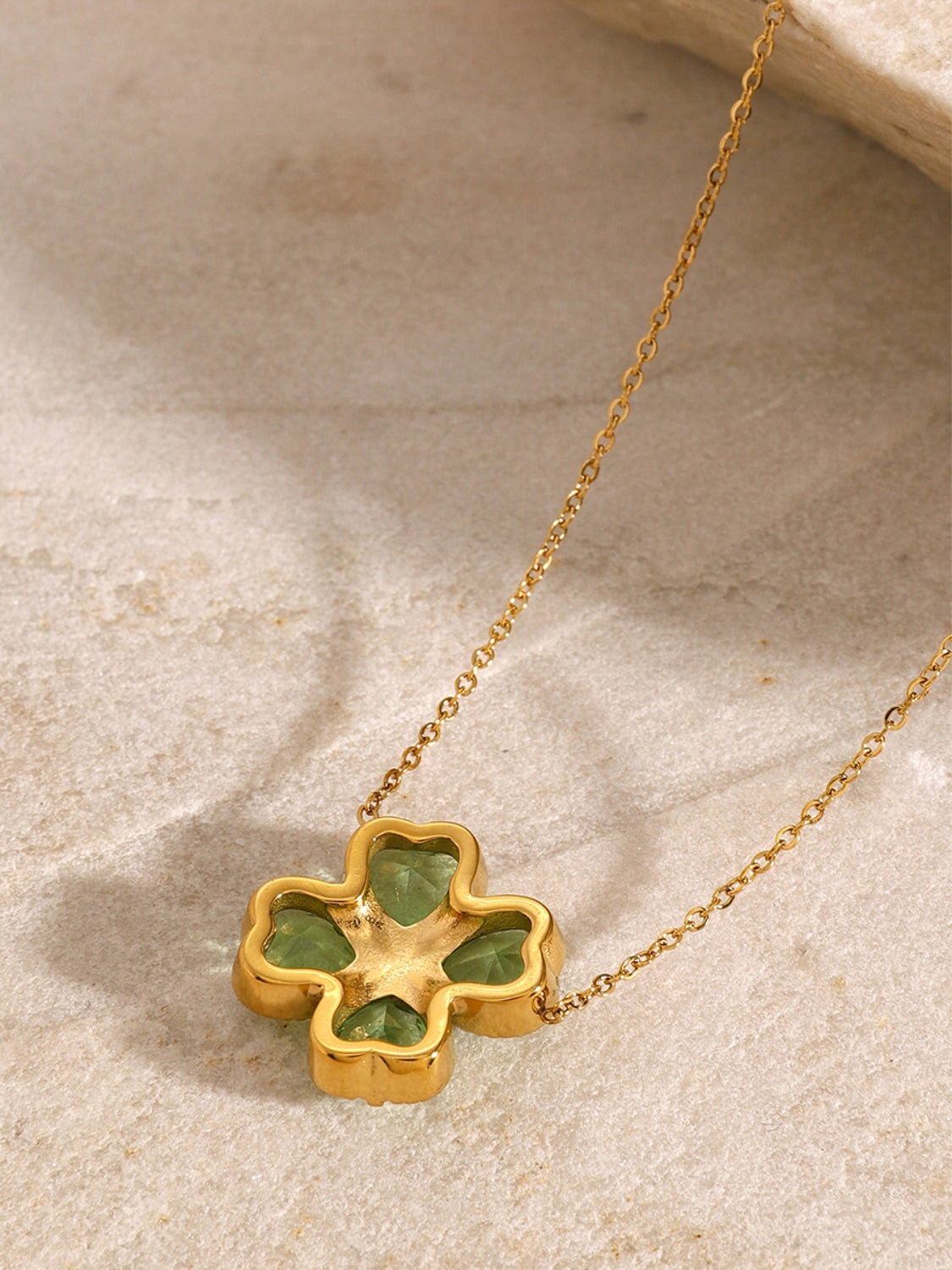 Stainless Steel Zircon  Clover Pendant Necklace