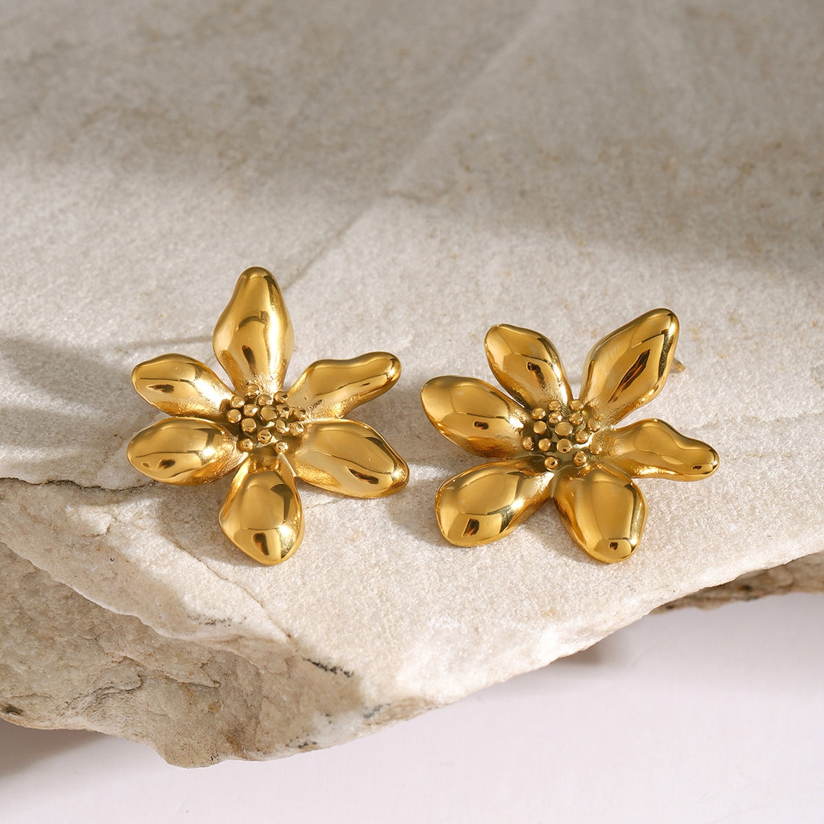 Stainless gold-plated Steel Flower Earrings