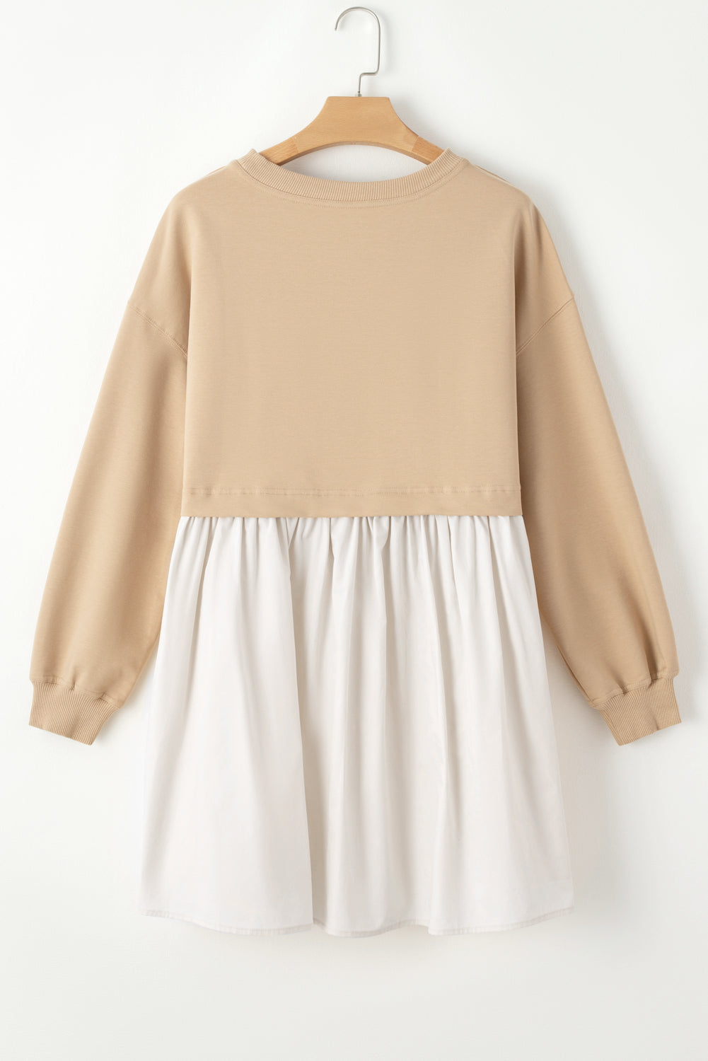 Pale Khaki Sweatshirt Poplin Mini Long Sleeve Dress