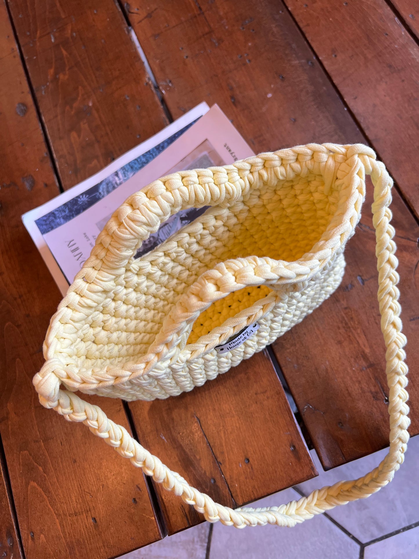 Yellow Handmade Crochet Bag with Shoulder Strap