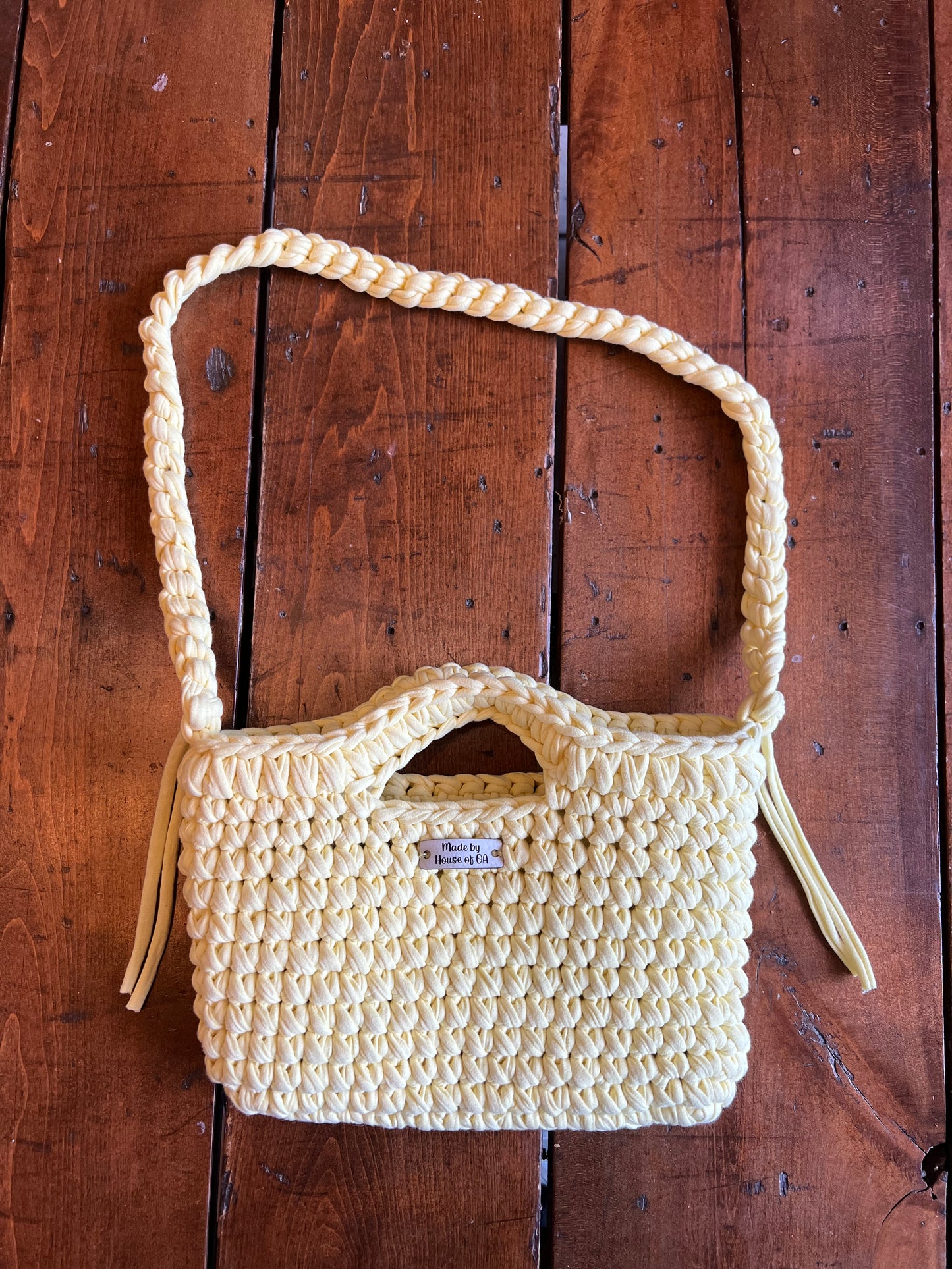 Yellow Handmade Crochet Bag with Shoulder Strap