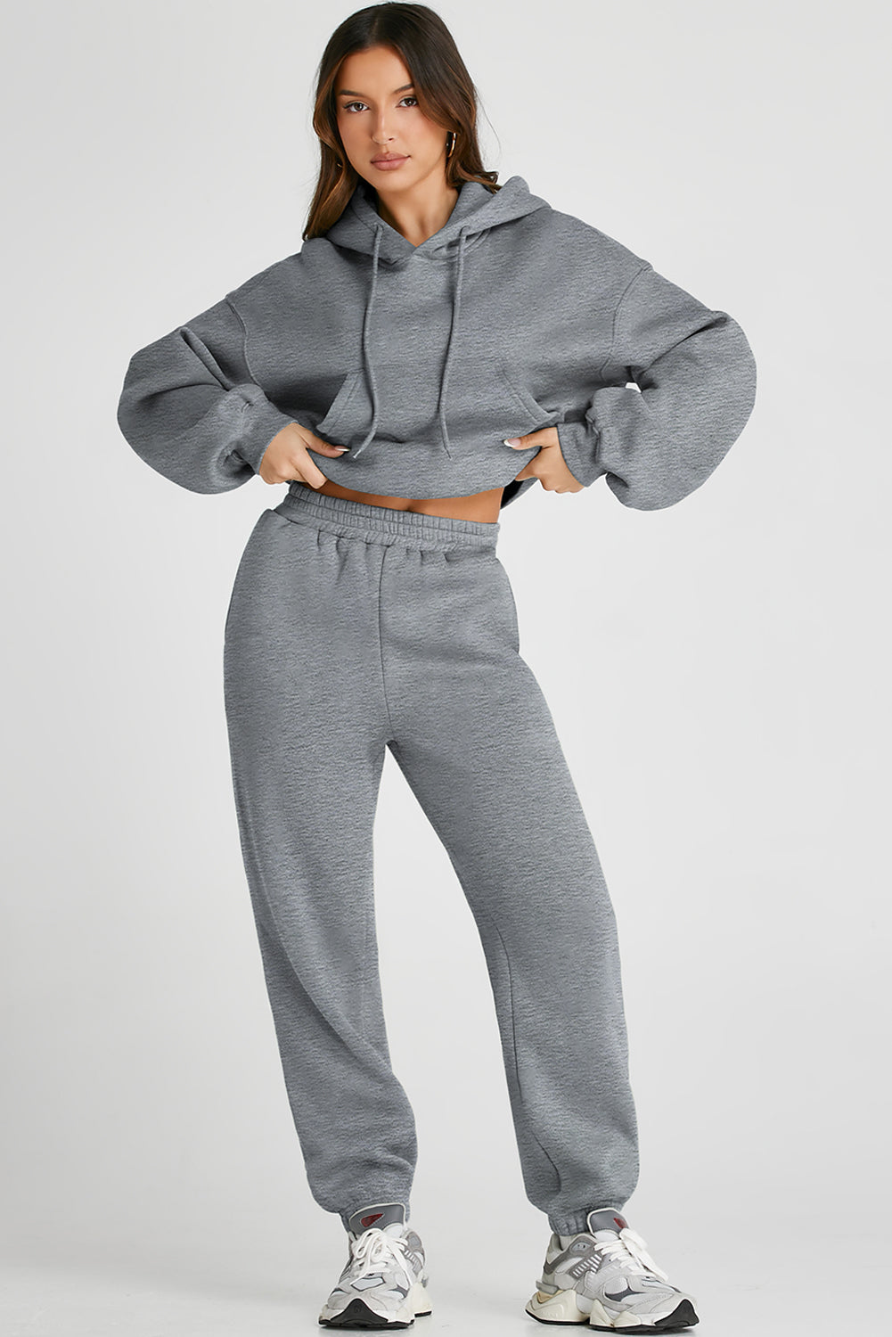 Dropped Shoulder Hooded Top and Pants Active Sweatshirt Set